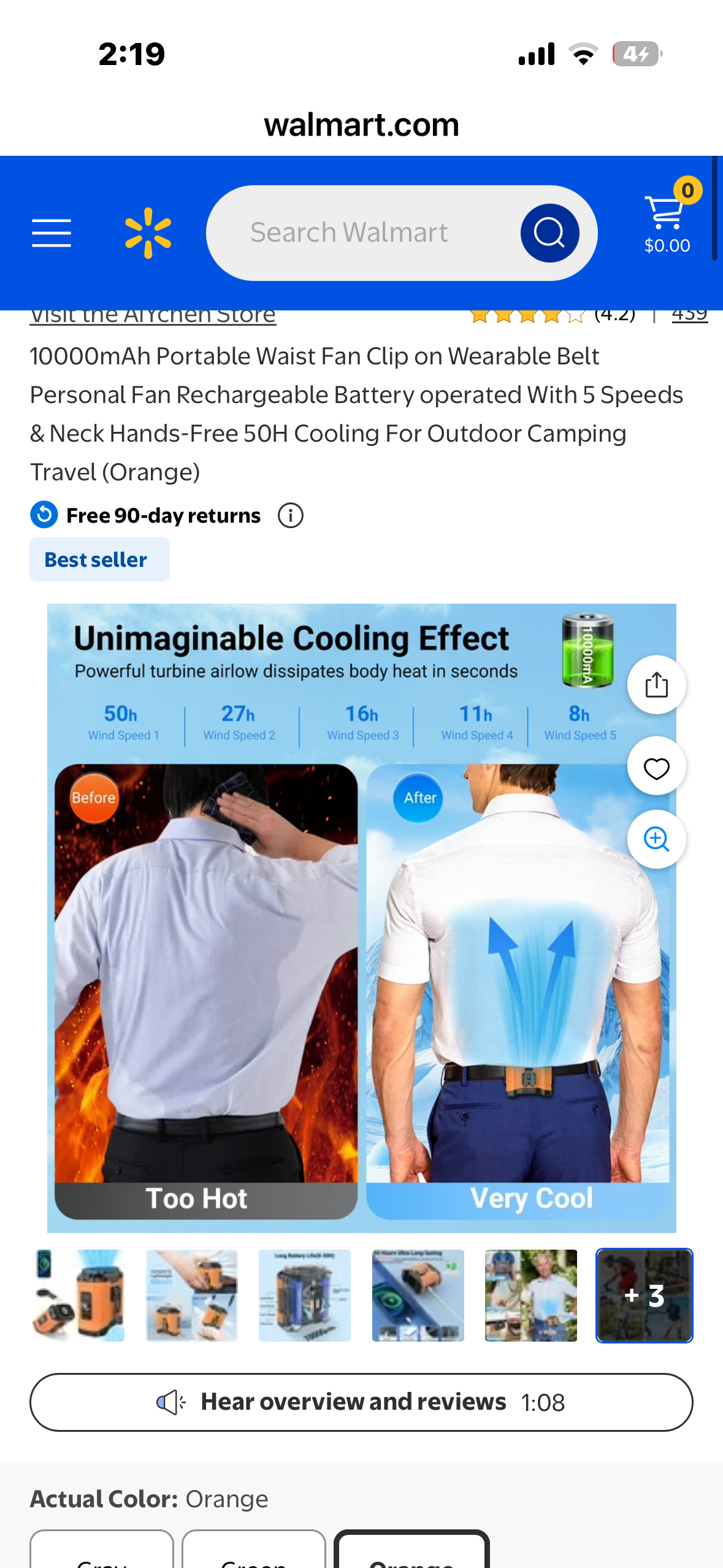 2Pack, 10000mAh Portable Waist Fans, Clip on Wearable Belt Personal Fan, Rechargeable Battery With 5 Speeds & Neck Hands-Free, 50H