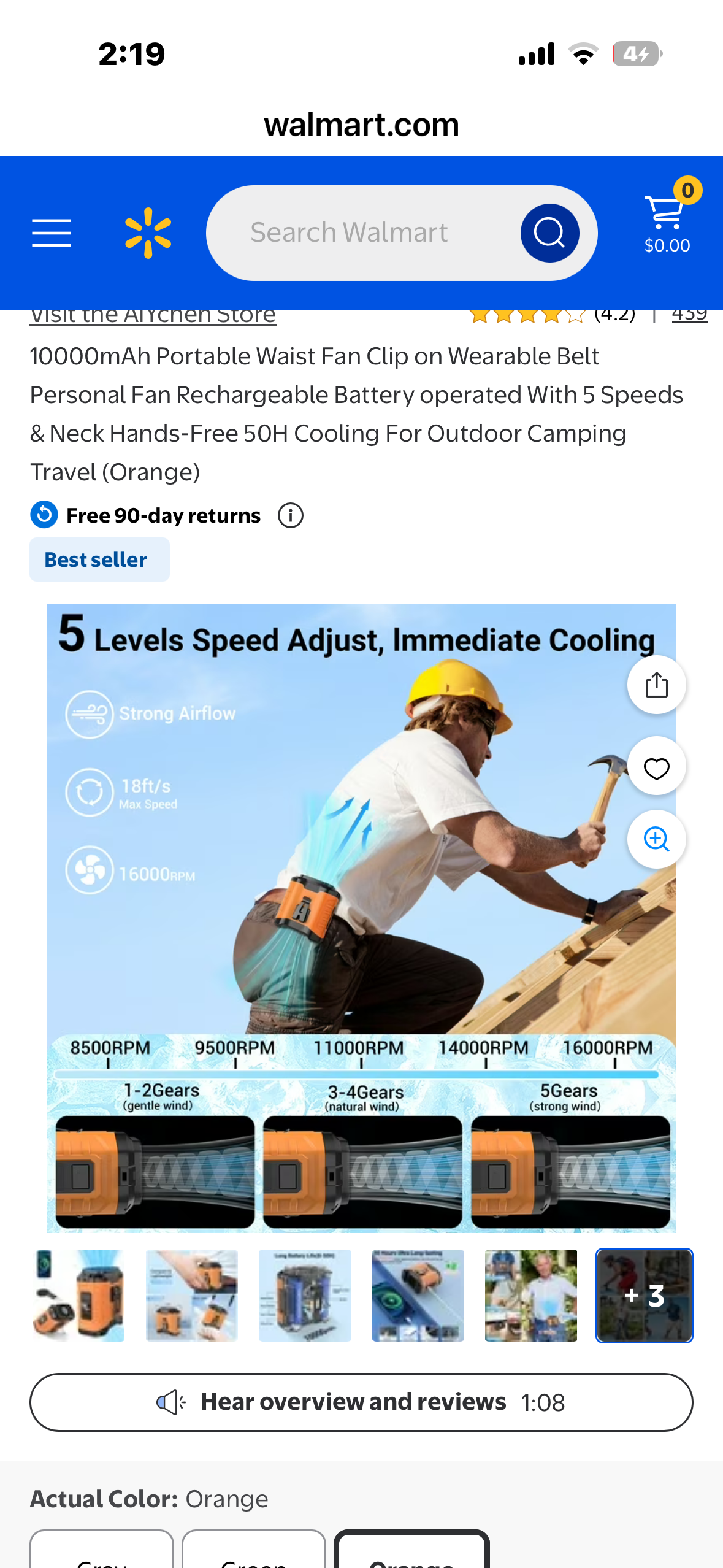 2Pack, 10000mAh Portable Waist Fans, Clip on Wearable Belt Personal Fan, Rechargeable Battery With 5 Speeds & Neck Hands-Free, 50H