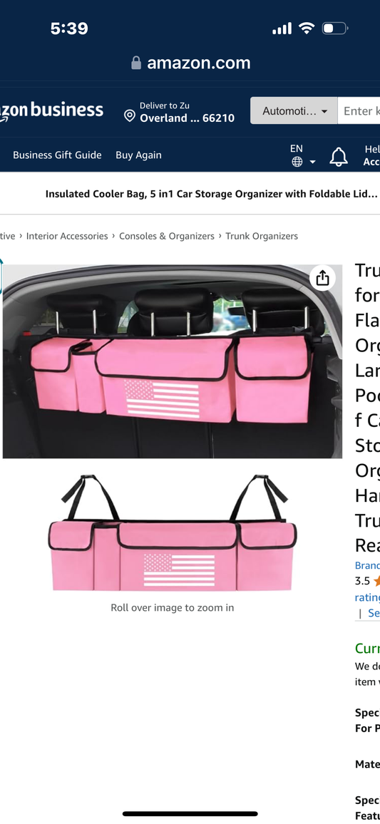 Trunk Organizer for Car,Unique US Flag Backseat Car Organizer with 4 Large Capacity Pocket,Waterproof Car Trunk Storage Organizer Hanging on Car Truck SUV MPV Rear Seat (Pink)
