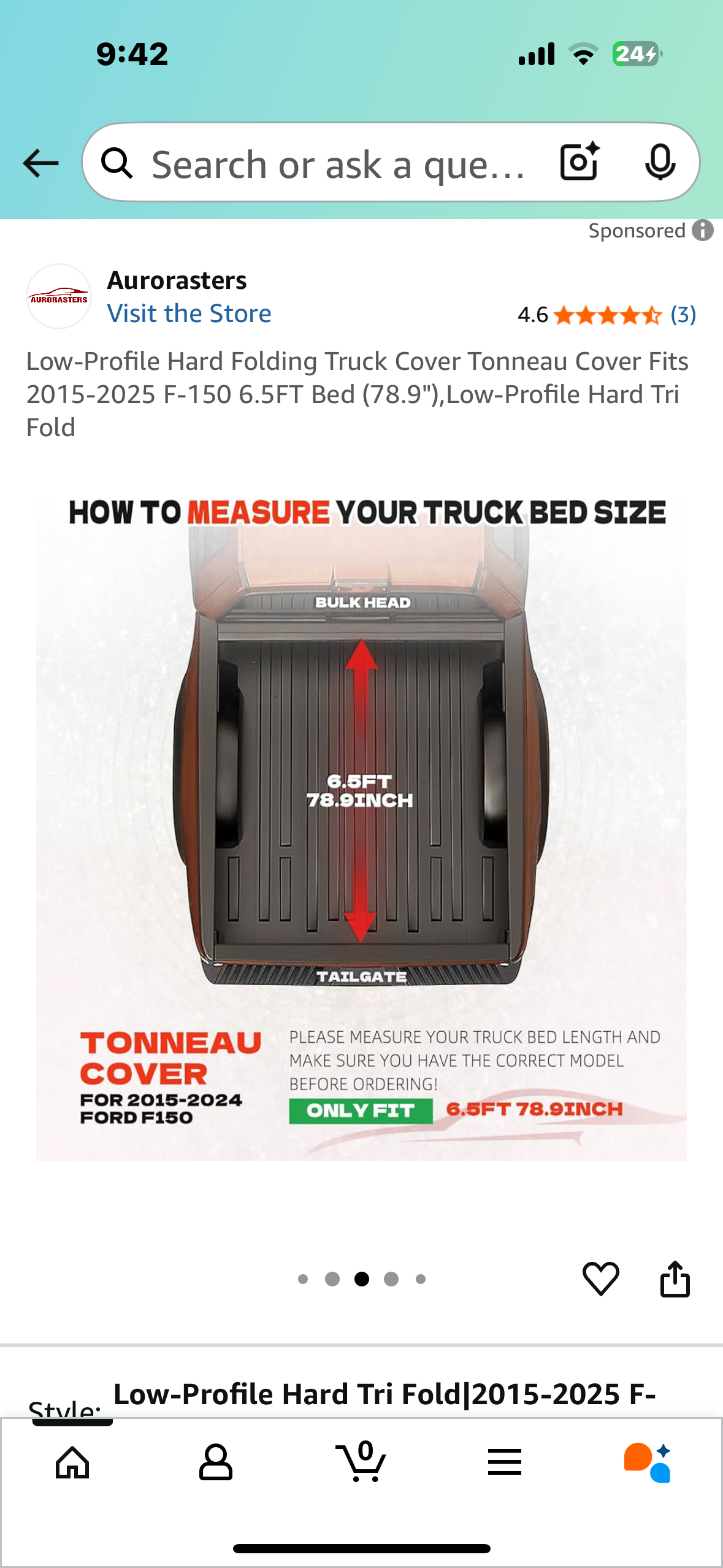 Low-Profile Hard Folding Truck Cover Tonneau Cover Fits 2015-2025 F-150 6.5FT Bed (78.9"), Low-Profile Hard Tri Fold (G864)