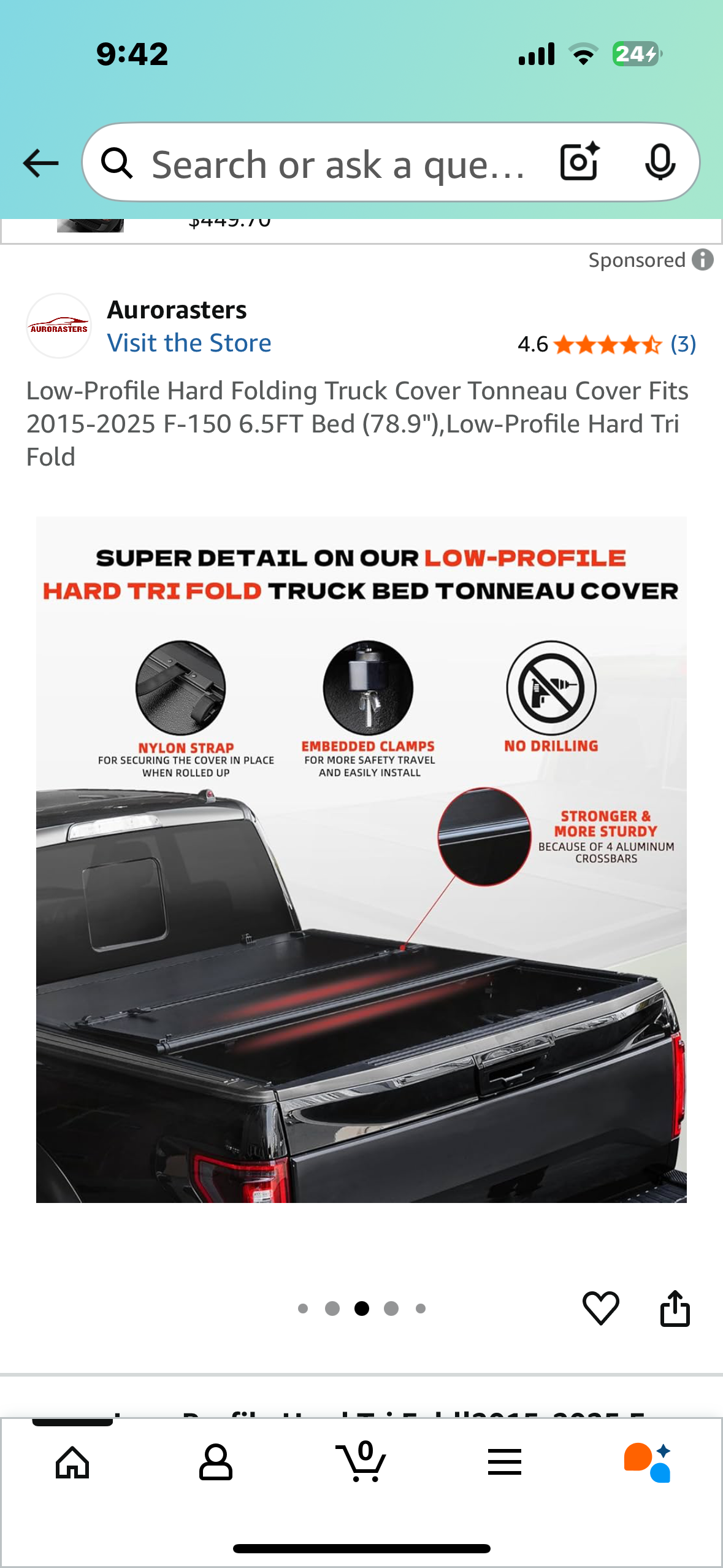 Low-Profile Hard Folding Truck Cover Tonneau Cover Fits 2015-2025 F-150 6.5FT Bed (78.9"), Low-Profile Hard Tri Fold (G864)