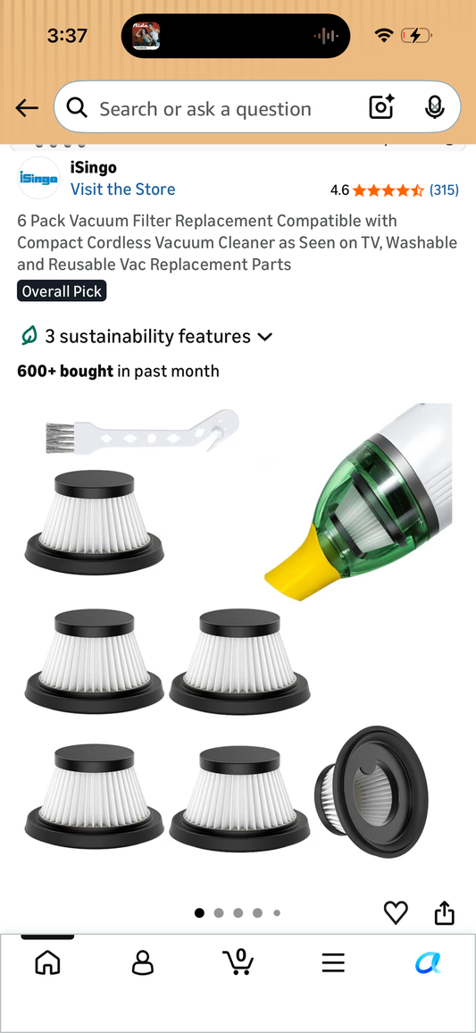 6 Pack Vacuum Filter Replacement Compatible with Compact Cordless Vacuum Cleaner as Seen on TV, Washable and Reusable Vac Replacement Parts