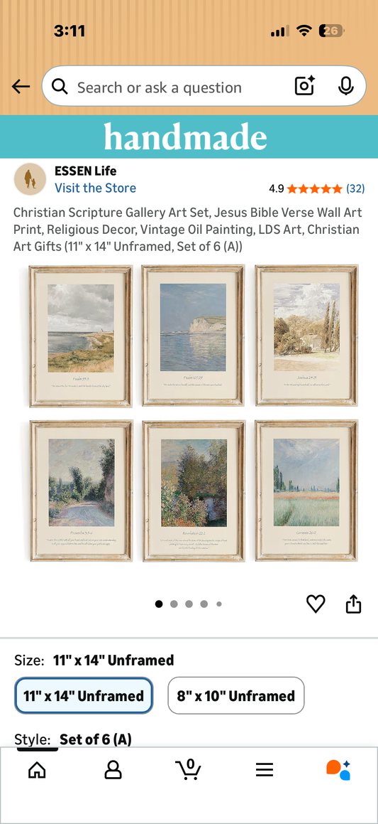 Christian Scripture Gallery Art Set, Jesus Bible Verse Wall Art Print, Religious Decor, Vintage Oil Painting, LDS Art, Christian Art Gifts (11" x 14" Unframed, Set of 6 (A