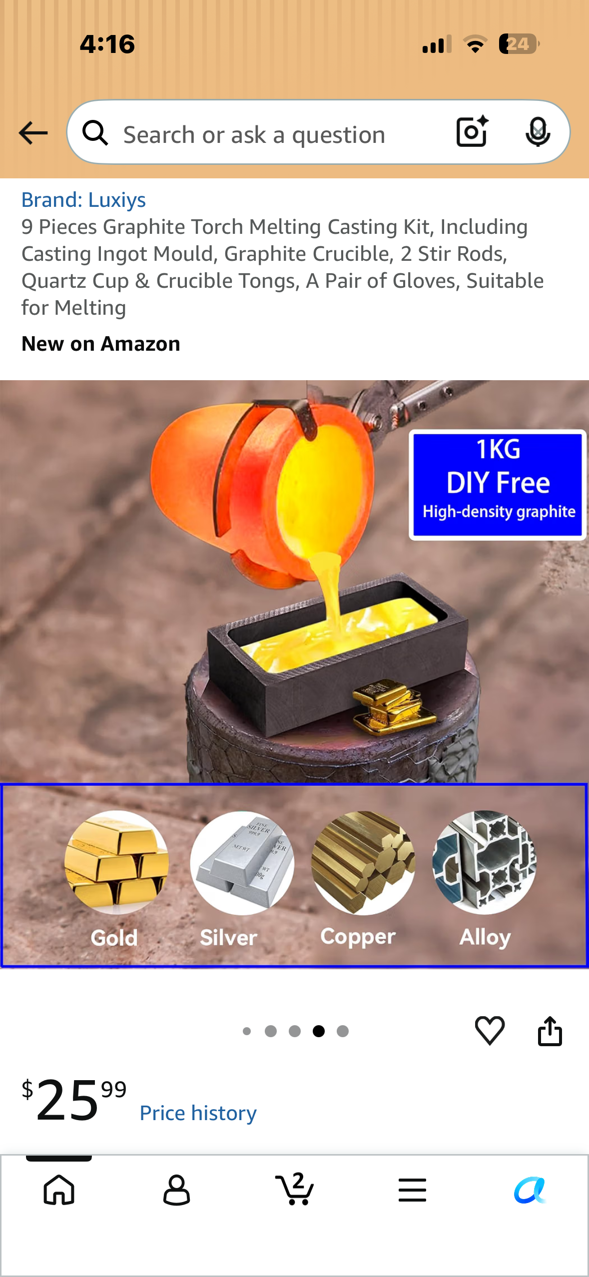 9 Piece Graphite Torch Melting, Casting Kit, Including Casting Ingot Mould, Graphite Crucible, 2 Stir Rods, Quartz Cup & Crucible Tongs, A Pair of Gloves, Suitable for Melting