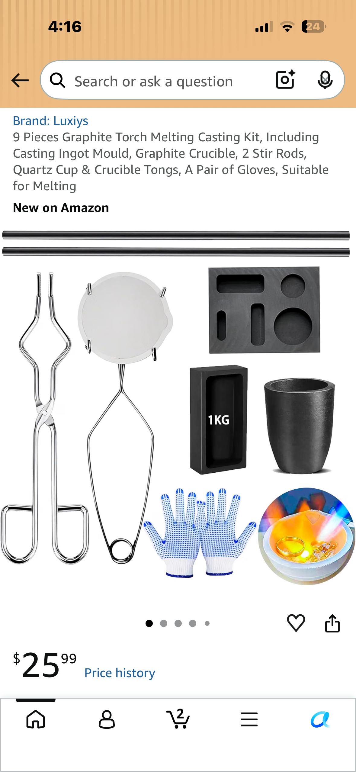9 Piece Graphite Torch Melting, Casting Kit, Including Casting Ingot Mould, Graphite Crucible, 2 Stir Rods, Quartz Cup & Crucible Tongs, A Pair of Gloves, Suitable for Melting