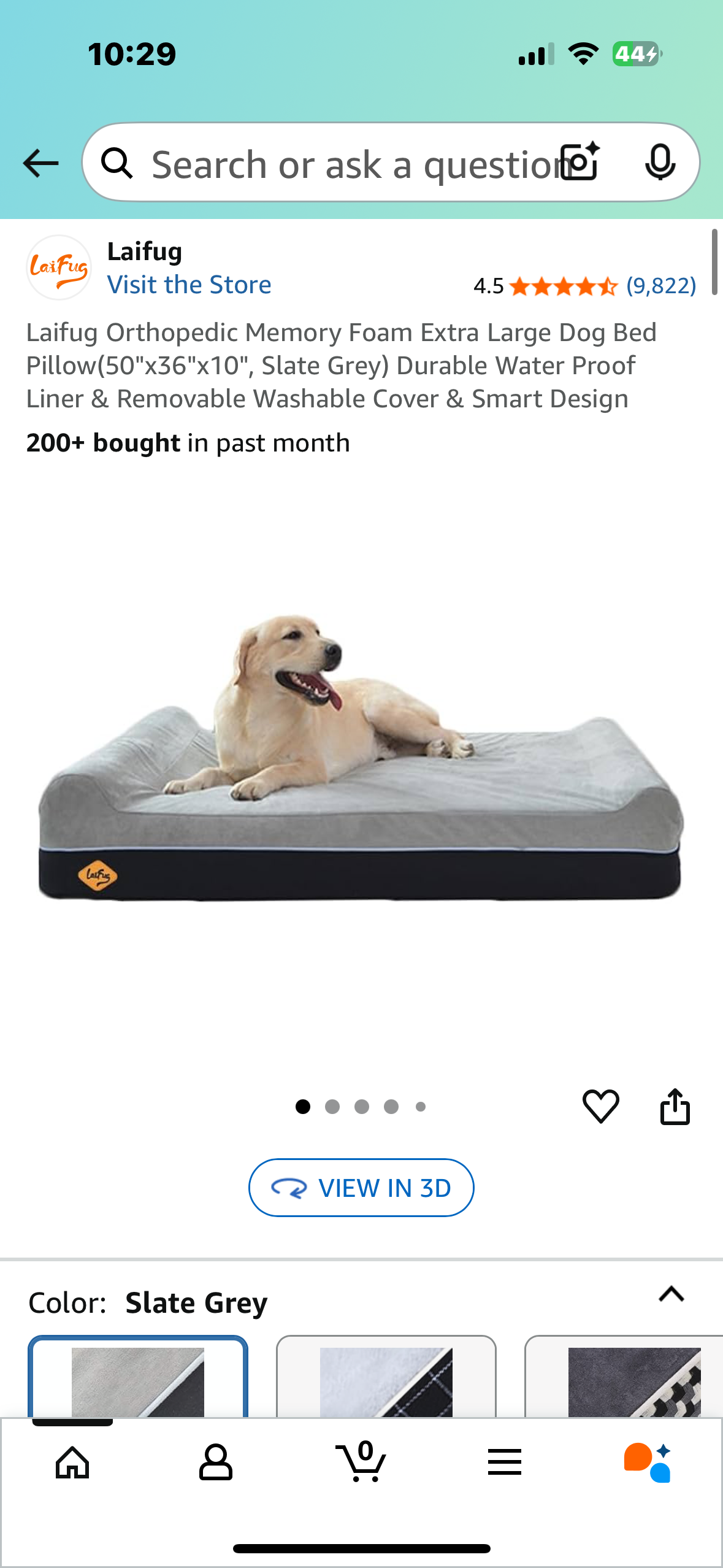 Laifug Orthopedic Memory Foam Extra Large Dog Bed, (50"x36"x10", Slate Grey), Durable Water Proof Liner & Removable Washable Cover (R680)
