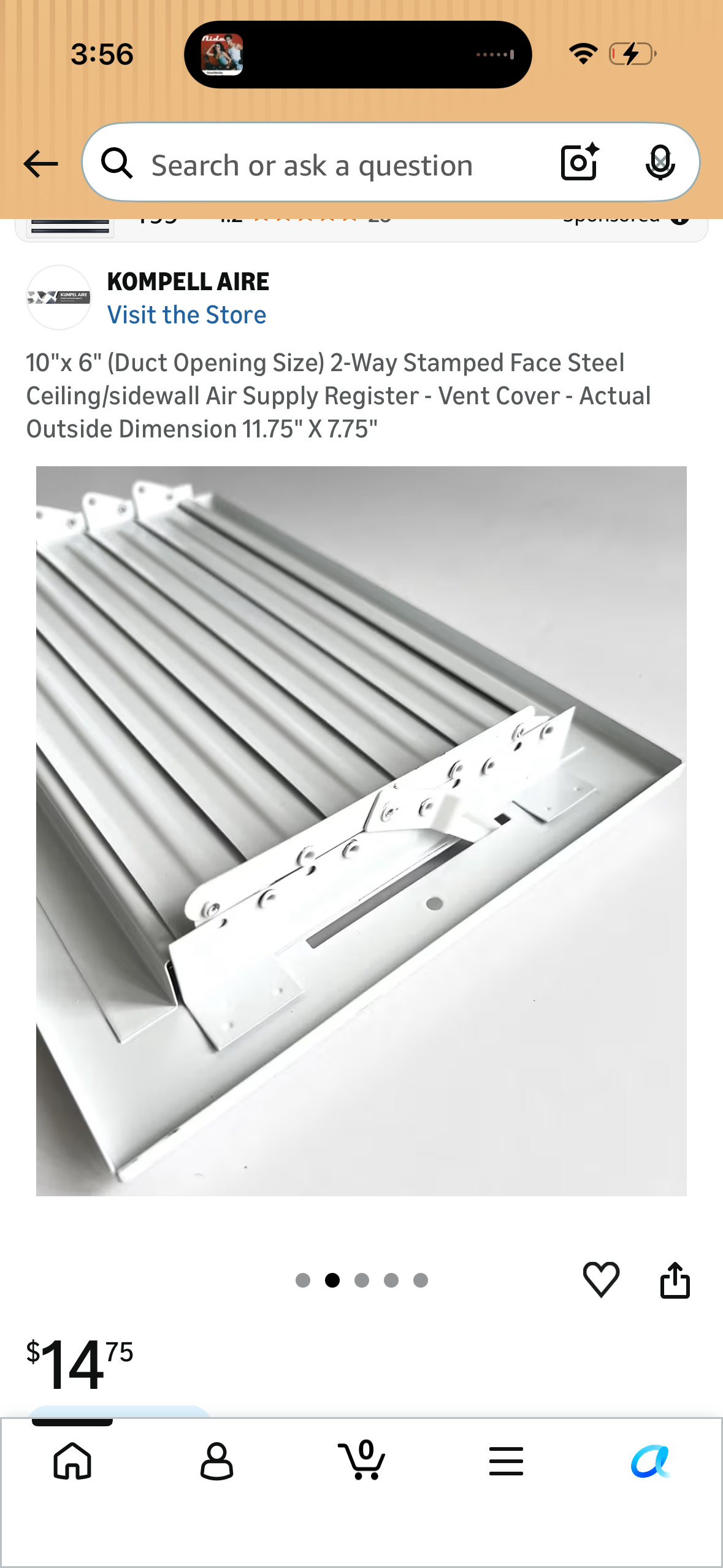 10"x 6" (Duct Opening Size) 2-Way Stamped Face Steel Ceiling/sidewall Air Supply Register - Vent Cover - Actual Outside Dimension 11.75" X 7.75"