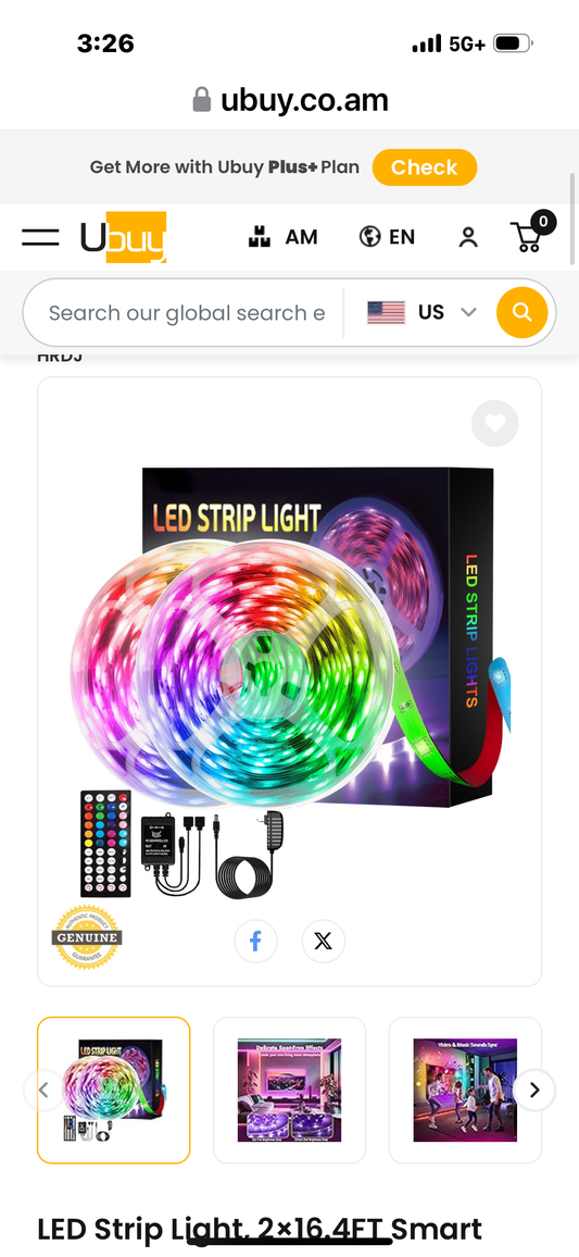 LED Strip Light, 2×16.4FT Smart RGB LED Lights, 44 Keys Remote Control, Music Sync, Adjustable 16 Million Colors, Multiple Modes, for Bedroom, Living Room, Party Decoration