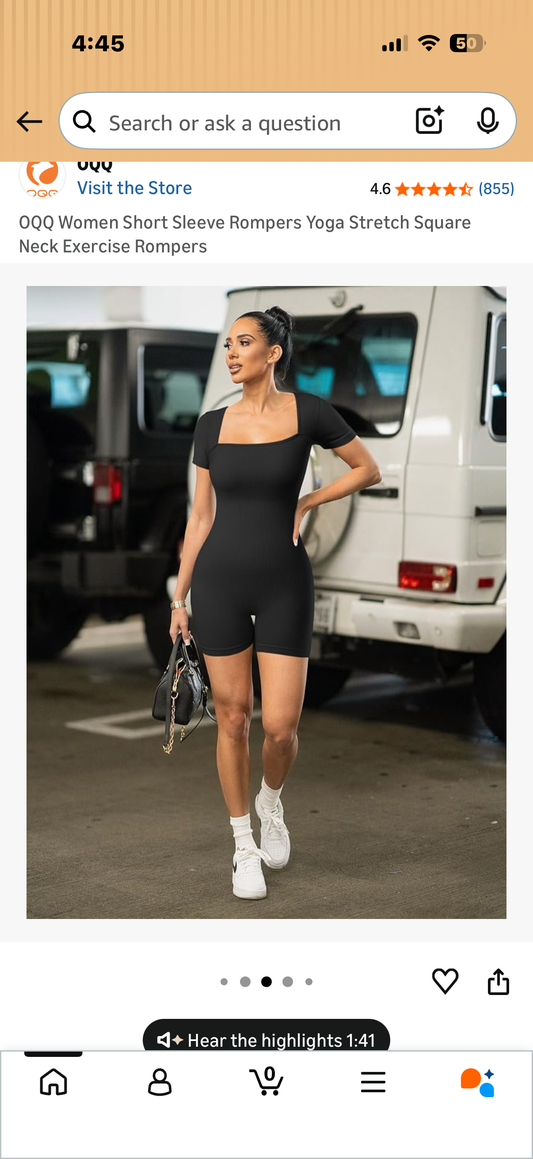 OQQ Women Short Sleeve Rompers Yoga Stretch Square Neck Exercise Rompers (Size Large)