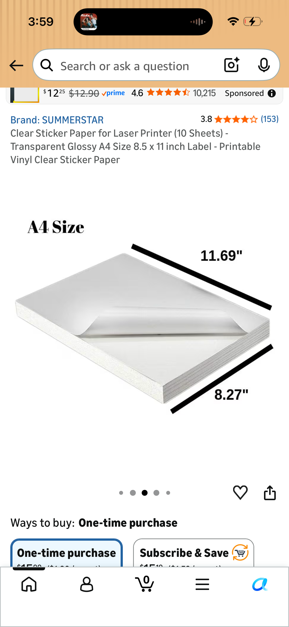 Clear Sticker Paper for Laser Printer (10 Sheets) - Transparent Glossy A4 Size 8.5 x 11 inch Label - Printable Vinyl Clear Sticker Paper