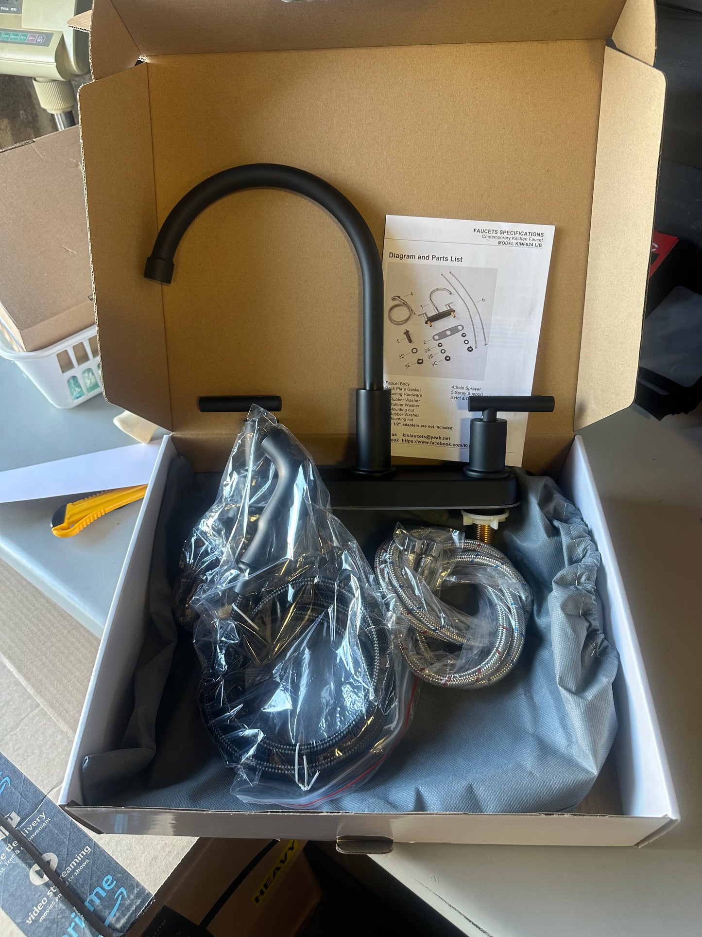 Kitchen Faucet, High Arc 360° Swivel Spout, 2-Handle 8 Inch Centerset Kitchen Sink Faucet with Side Sprayer, 3 or 4 Hole Kitchen Faucet for Home, RV, Utility, Laundry Sink, Matte Black