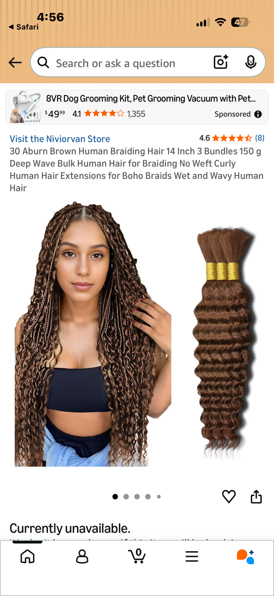 30 Aburn Brown Human Braiding Hair 14 Inch 3 Bundles 150 g Deep Wave Bulk Human Hair for Braiding No Weft Curly Human Hair Extensions for Boho Braids Wet and Wavy Human Hair