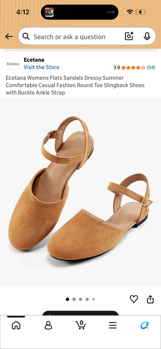 Ecetana Womens Flats Sandals Dressy Summer Comfortable Casual Fashion Round Toe Slingback Shoes with Buckle Ankle Strap (Size US 8 Women’s)