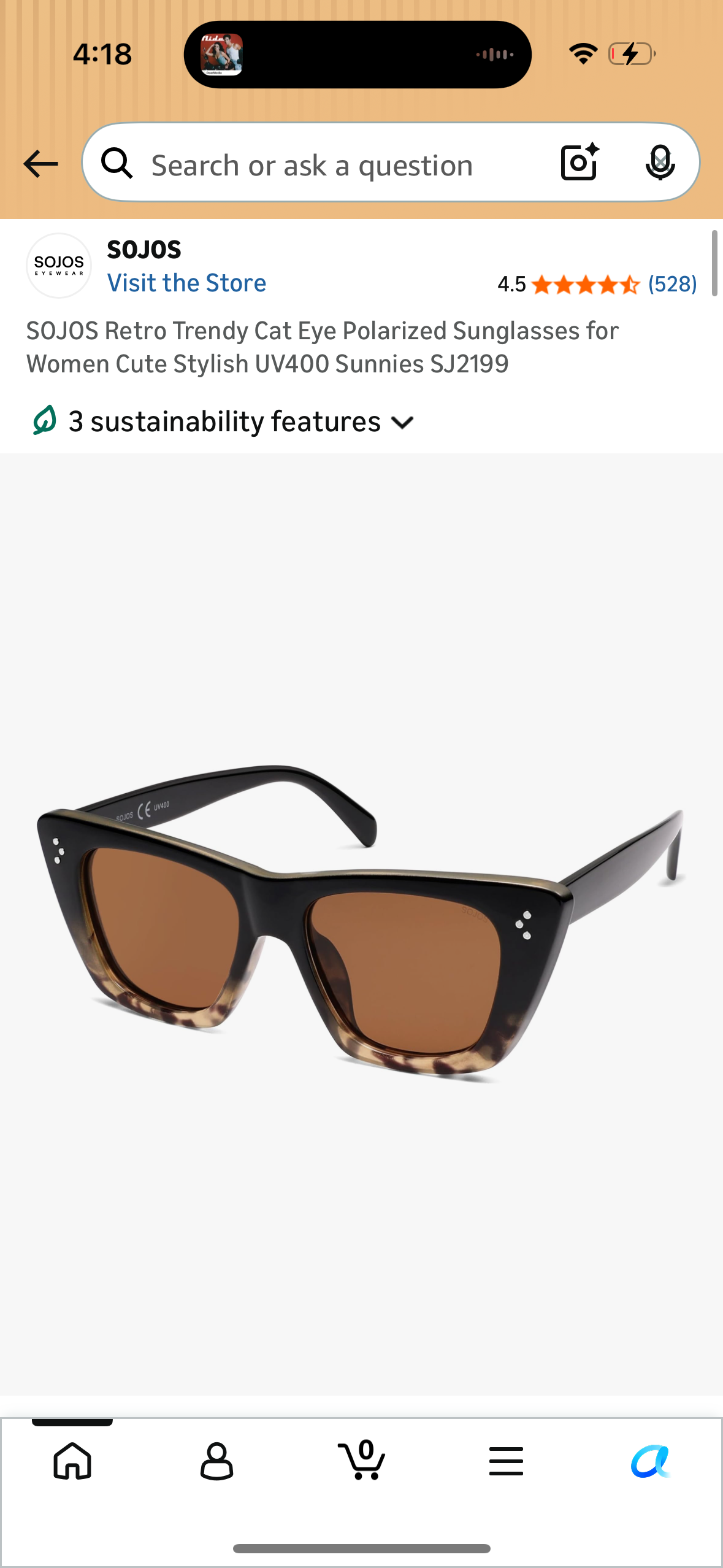 SOJOS Retro Trendy Cat Eye Polarized Sunglasses for Women Cute Stylish UV400 Sunnies SJ2199 (Light Blue/Brown)