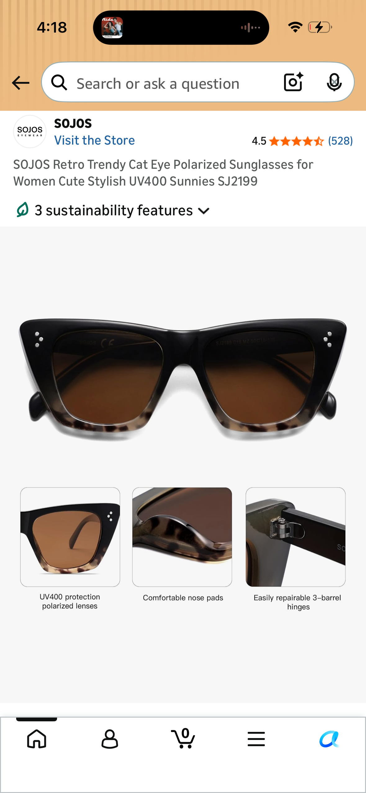 SOJOS Retro Trendy Cat Eye Polarized Sunglasses for Women Cute Stylish UV400 Sunnies SJ2199 (Light Blue/Brown)