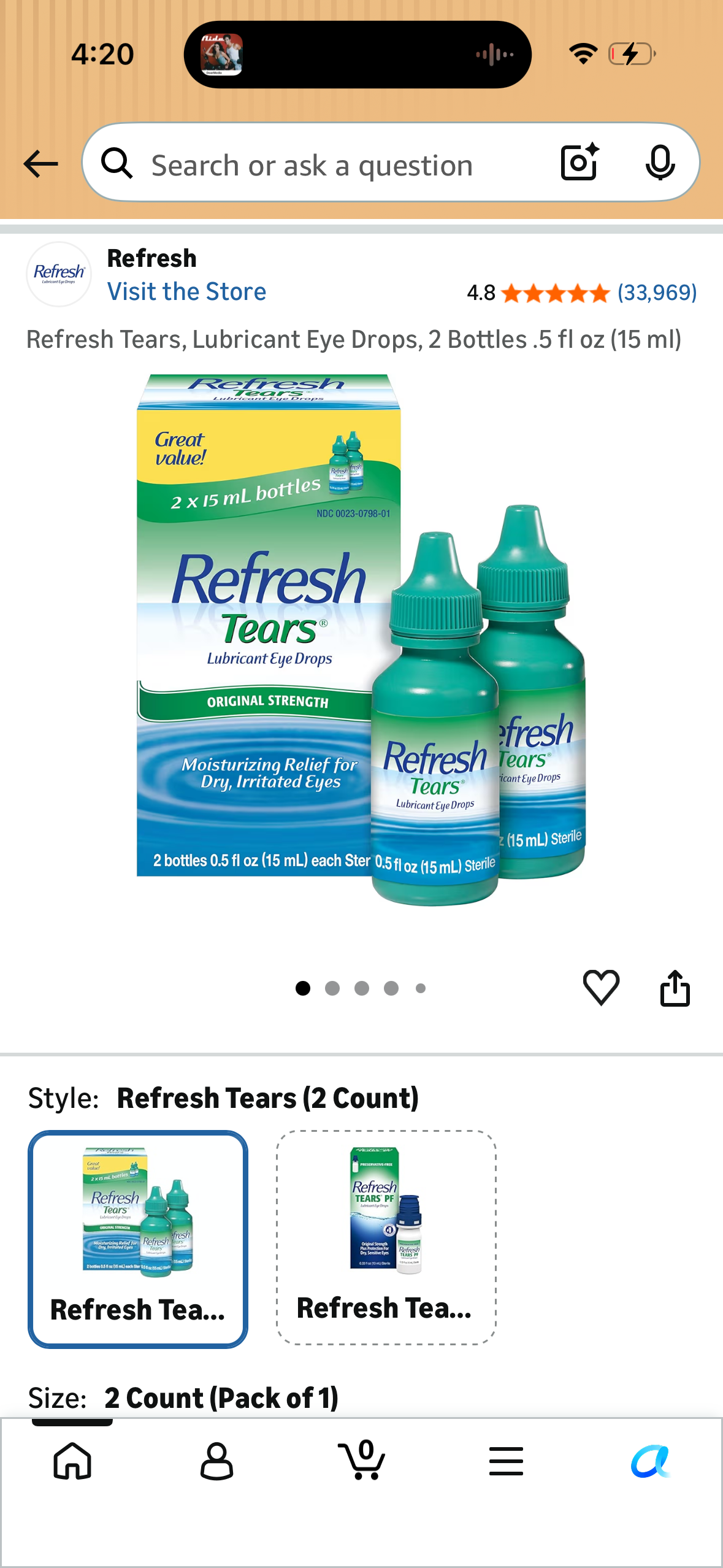 Refresh Tears, Lubricant Eye Drops, 2 Bottles .5 fl oz (15 ml)