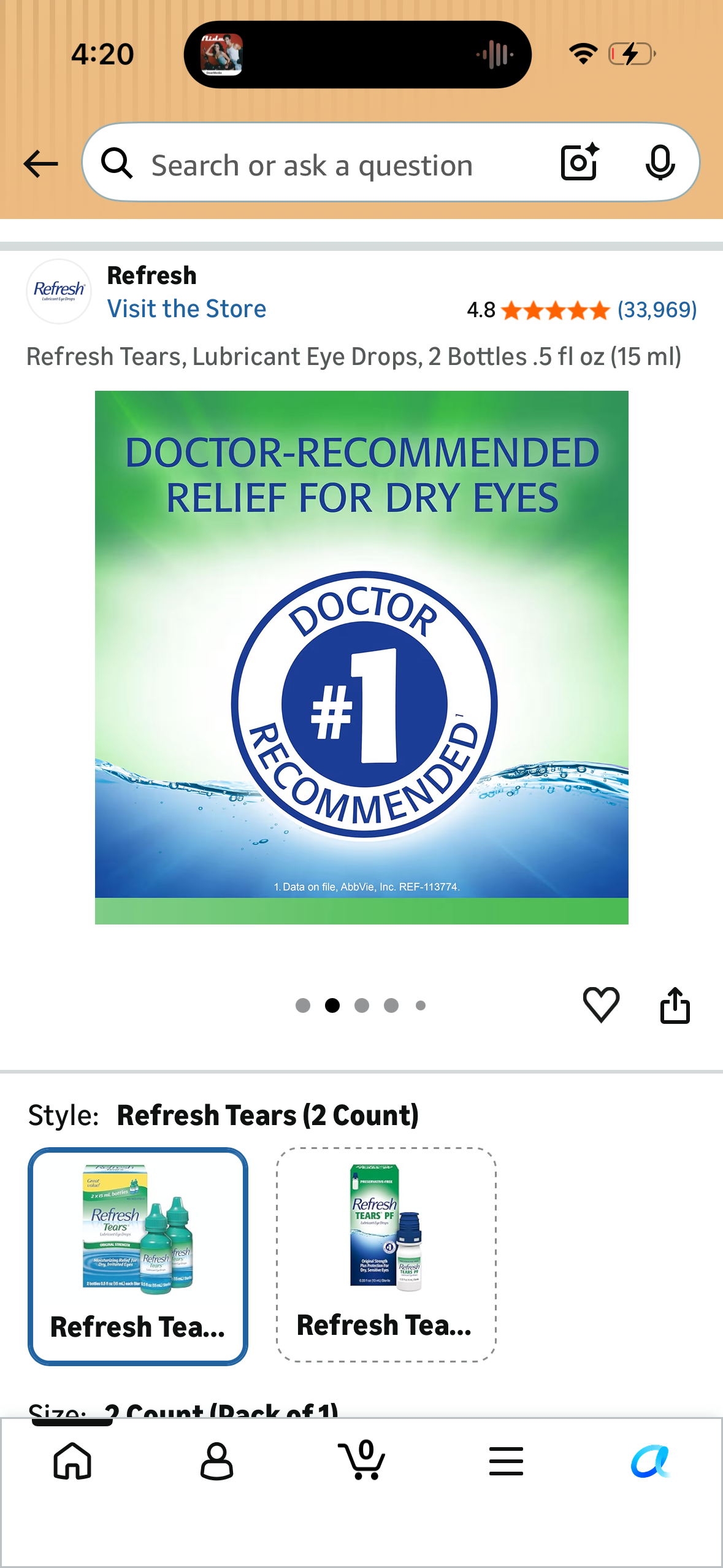 Refresh Tears, Lubricant Eye Drops, 2 Bottles .5 fl oz (15 ml)