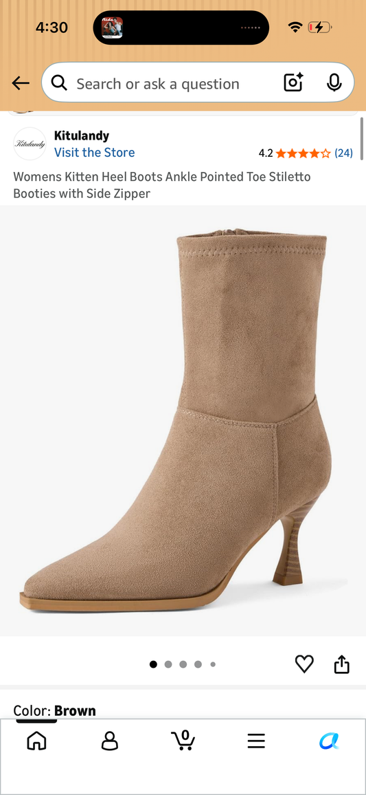 Womens Kitten Heel Boots Ankle Pointed Toe Stiletto Booties with Side Zipper (Size US 9.5 Women’s)