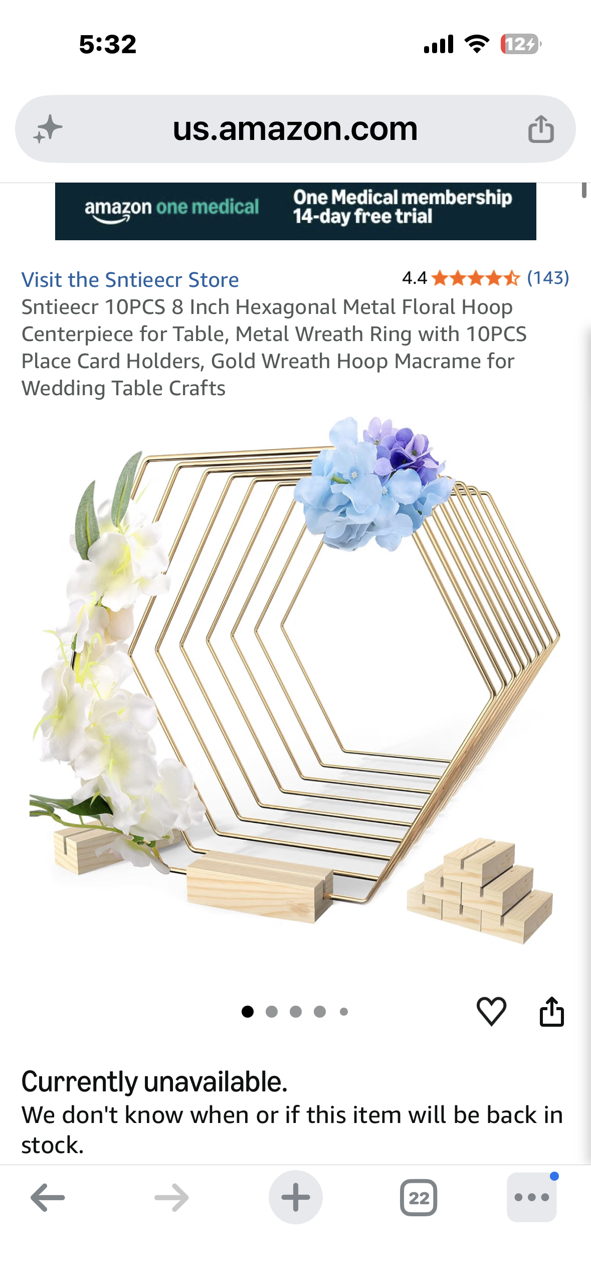 Sntieecr 10PCS, 8 Inch Hexagonal Metal Floral Hoop Centerpiece for Table, Metal Wreath Ring with 10PCS, Place Card Holders, Gold Wreath Hoop, Macrame for Wedding,Table, Ty Crafts