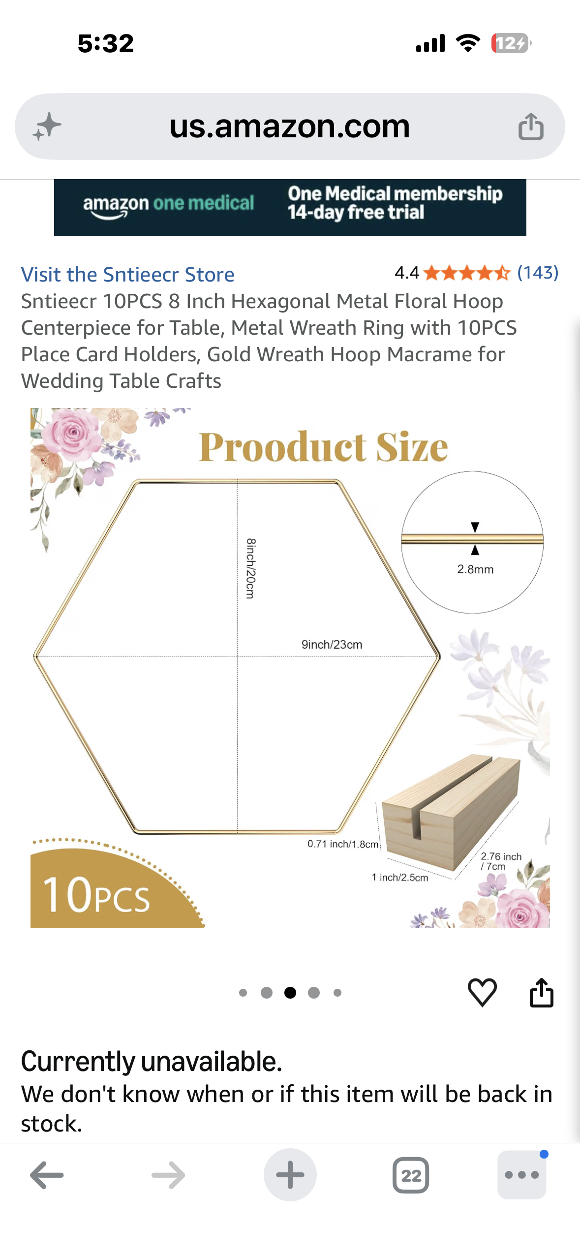 Sntieecr 10PCS, 8 Inch Hexagonal Metal Floral Hoop Centerpiece for Table, Metal Wreath Ring with 10PCS, Place Card Holders, Gold Wreath Hoop, Macrame for Wedding,Table, Ty Crafts