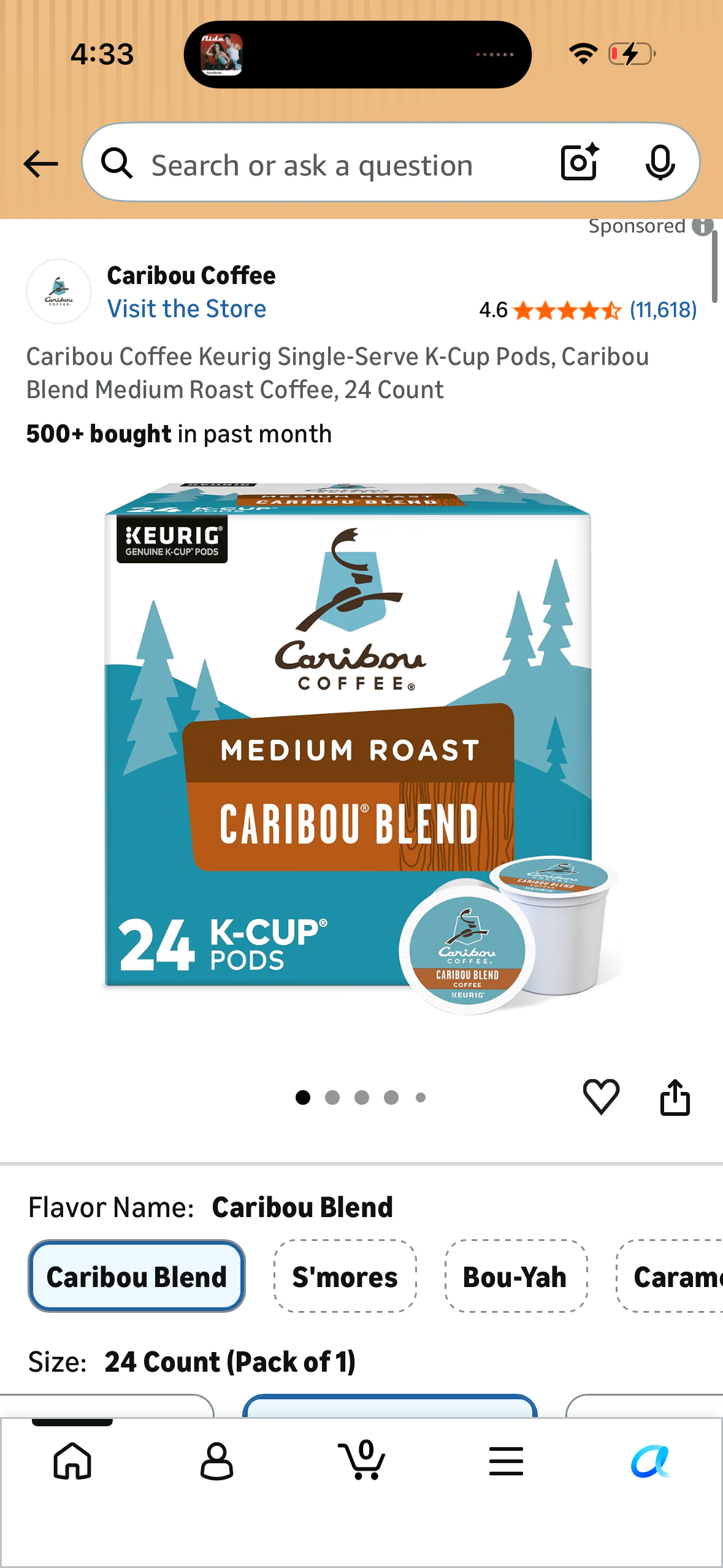 Caribou Coffee Keurig Single-Serve K-Cup Pods, Caribou Blend Medium Roast Coffee, 24 Count (Copy)