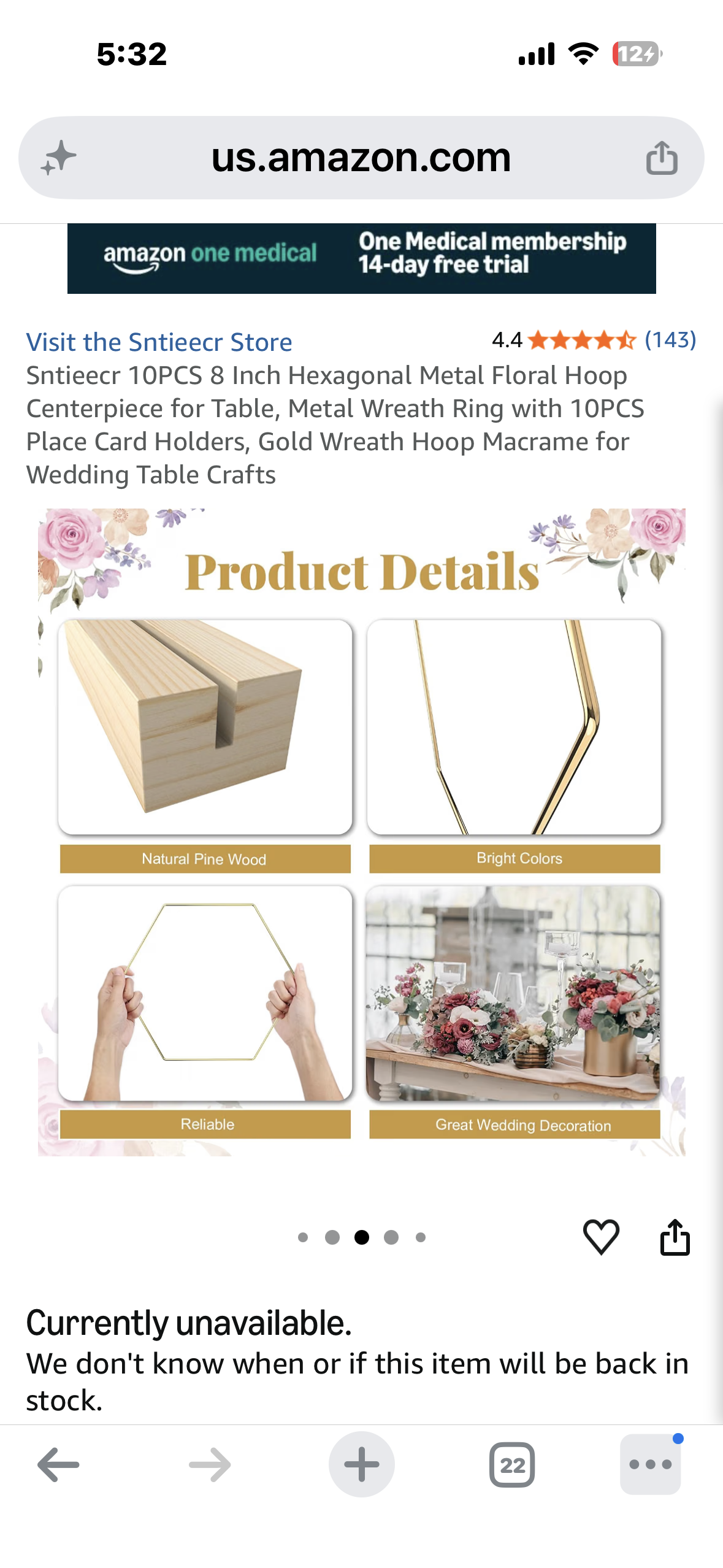 Sntieecr 10PCS, 8 Inch Hexagonal Metal Floral Hoop Centerpiece for Table, Metal Wreath Ring with 10PCS, Place Card Holders, Gold Wreath Hoop, Macrame for Wedding,Table, Ty Crafts