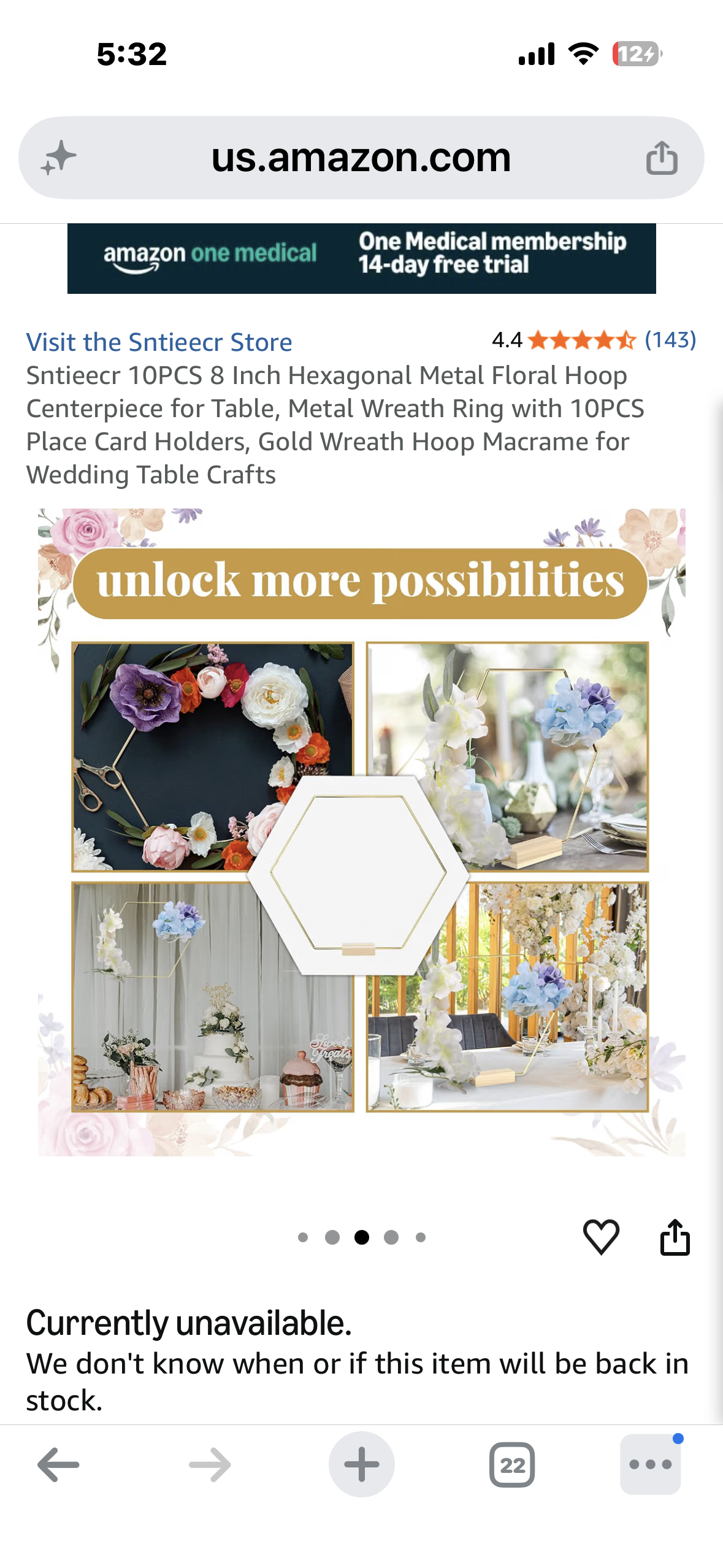 Sntieecr 10PCS, 8 Inch Hexagonal Metal Floral Hoop Centerpiece for Table, Metal Wreath Ring with 10PCS, Place Card Holders, Gold Wreath Hoop, Macrame for Wedding,Table, Ty Crafts