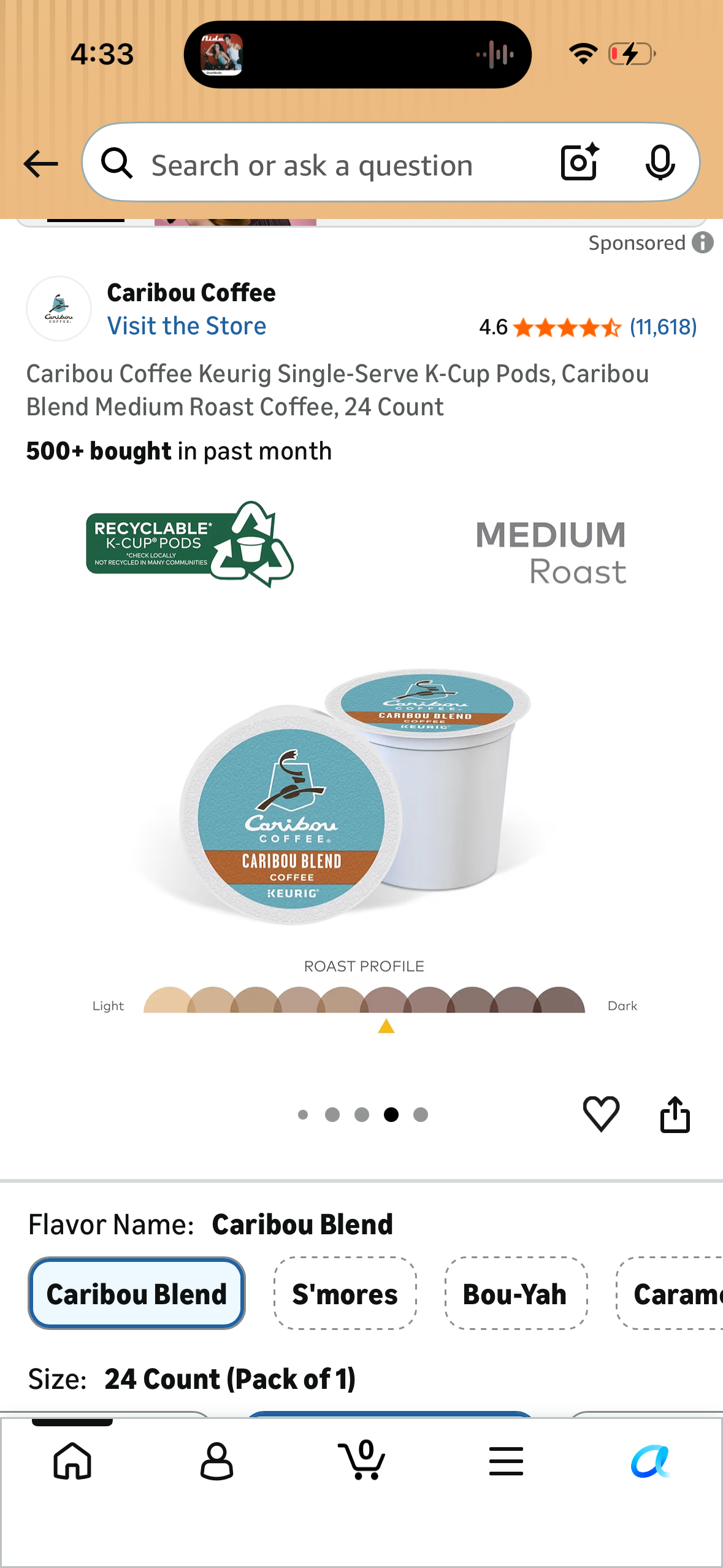 Caribou Coffee Keurig Single-Serve K-Cup Pods, Caribou Blend Medium Roast Coffee, 24 Count (Copy)