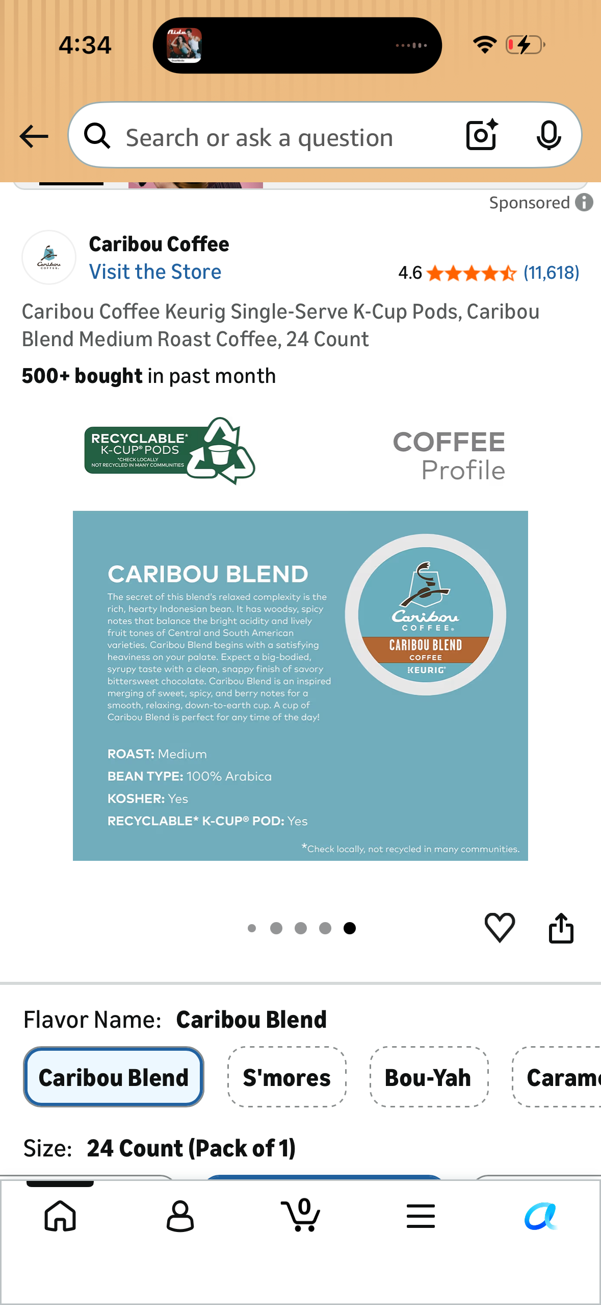 Caribou Coffee Keurig Single-Serve K-Cup Pods, Caribou Blend Medium Roast Coffee, 24 Count (Copy)