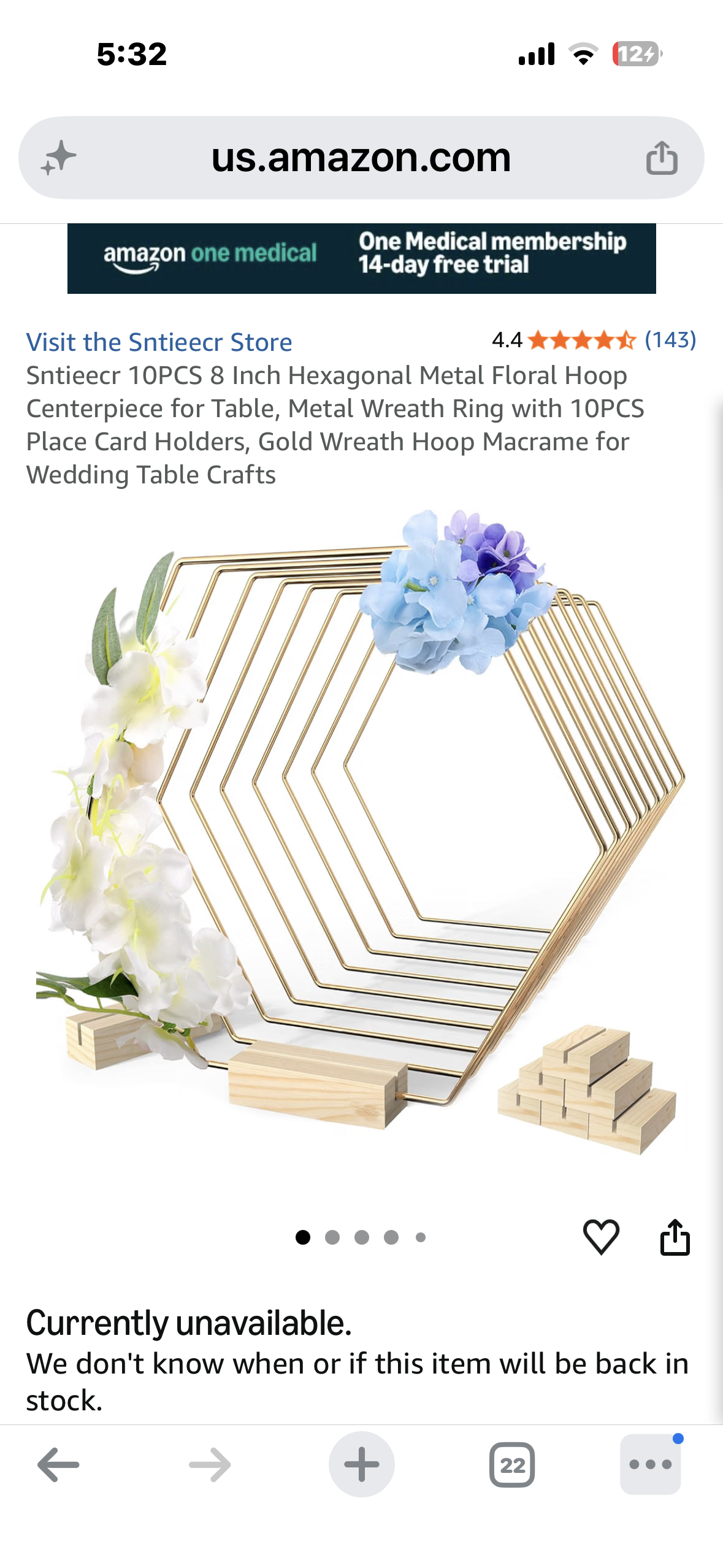 Sntieecr 10PCS, 8 Inch Hexagonal Metal Floral Hoop Centerpiece for Table, Metal Wreath Ring with 10PCS, Place Card Holders, Gold Wreath Hoop, Macrame for Wedding,Table, Ty Crafts
