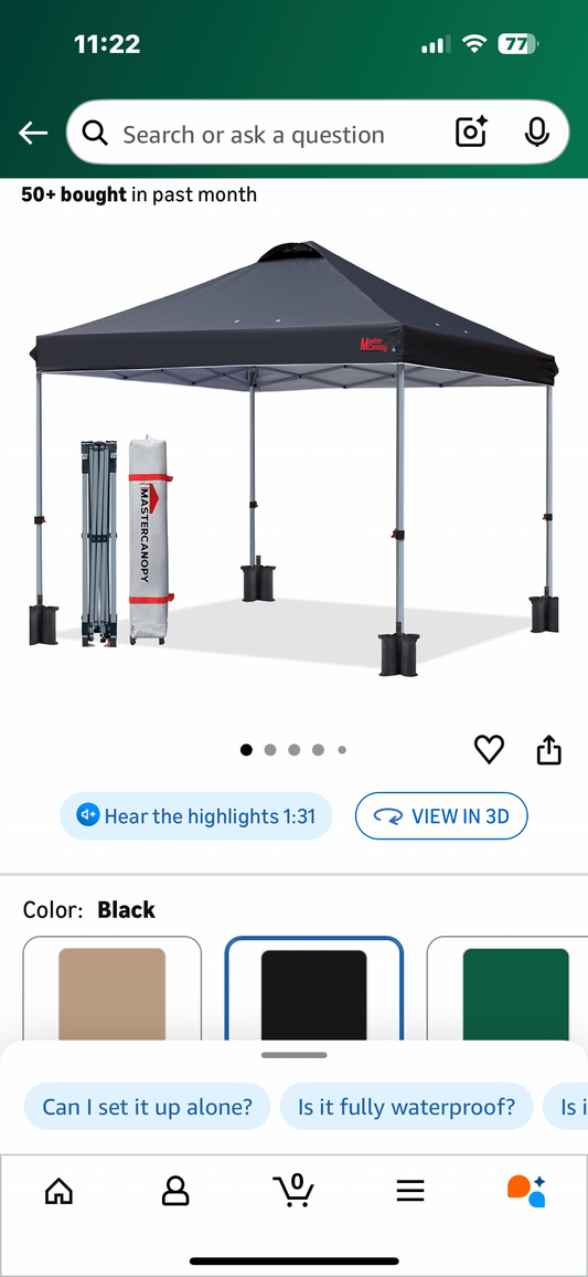 MASTERCANOPY Durable Pop-up Canopy Tent with Roller Bag (12x12, Black) (W562)