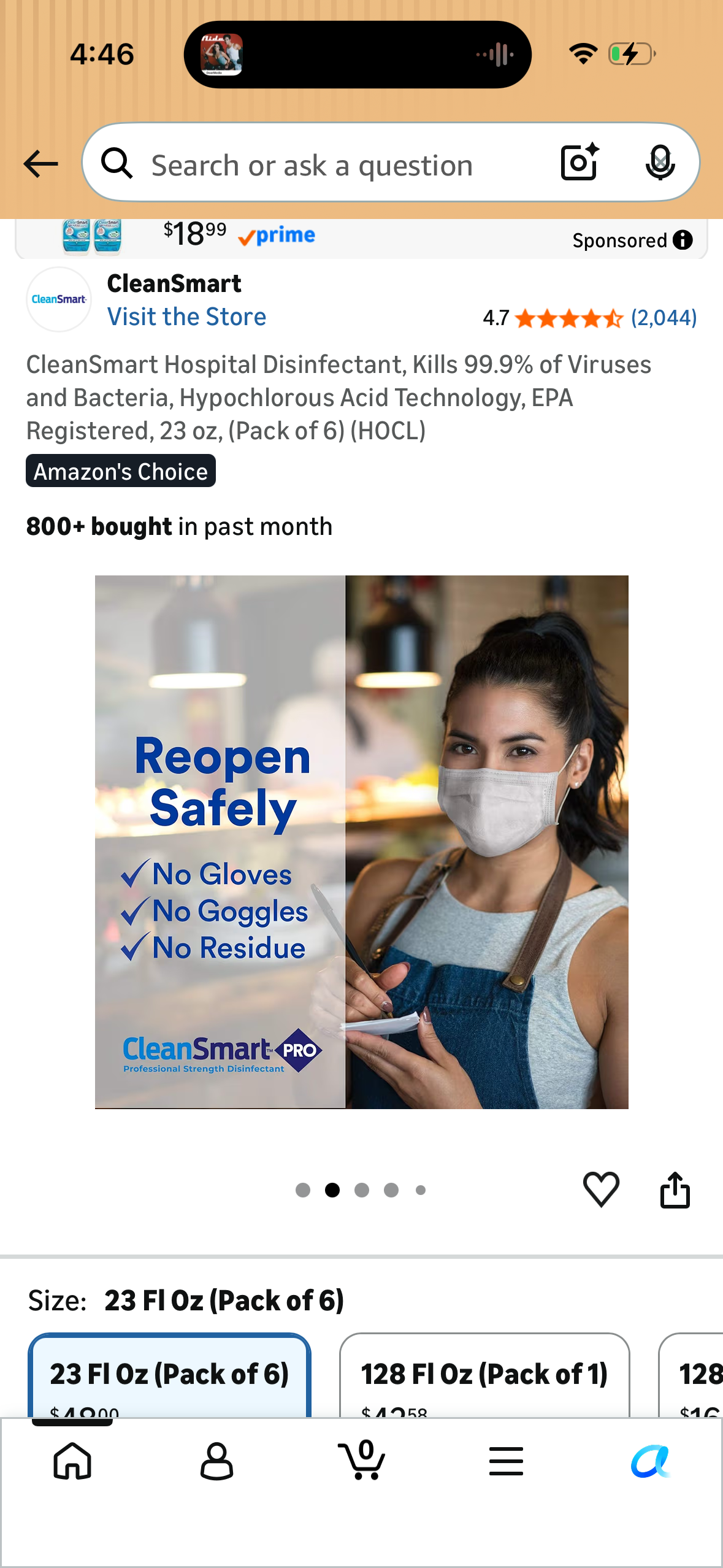 CleanSmart Hospital Disinfectant, Kills 99.9% of Viruses and Bacteria, Hypochlorous Acid Technology, EPA Registered, 23 oz, (Pack of 6) (HOCL)