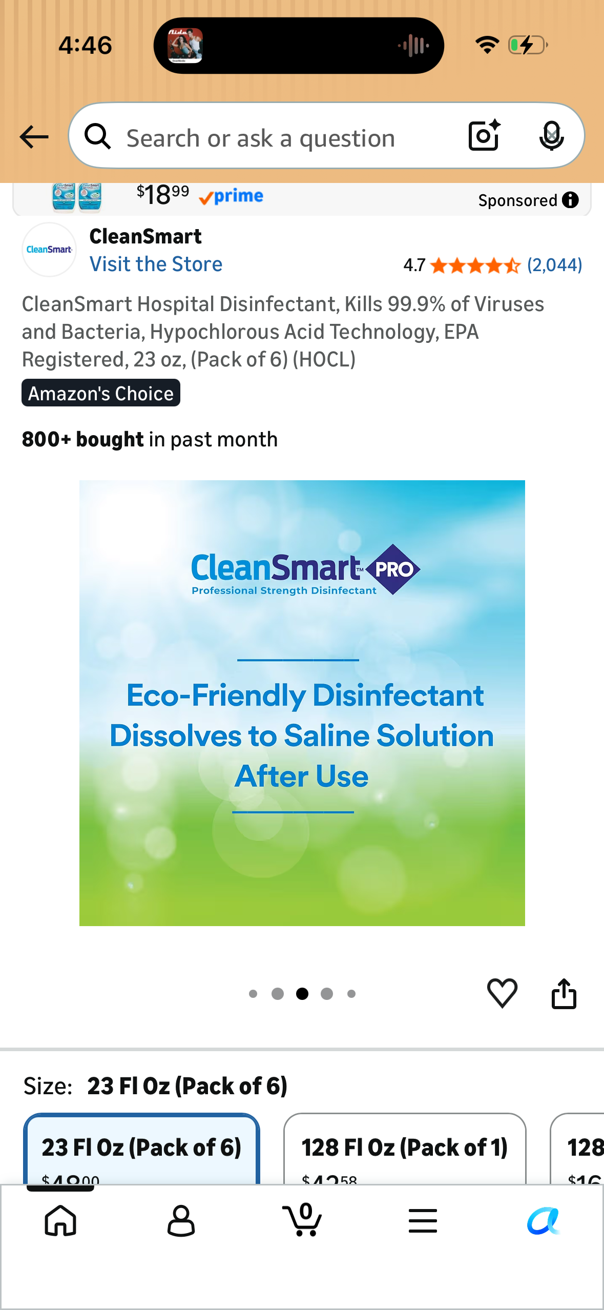 CleanSmart Hospital Disinfectant, Kills 99.9% of Viruses and Bacteria, Hypochlorous Acid Technology, EPA Registered, 23 oz, (Pack of 6) (HOCL)
