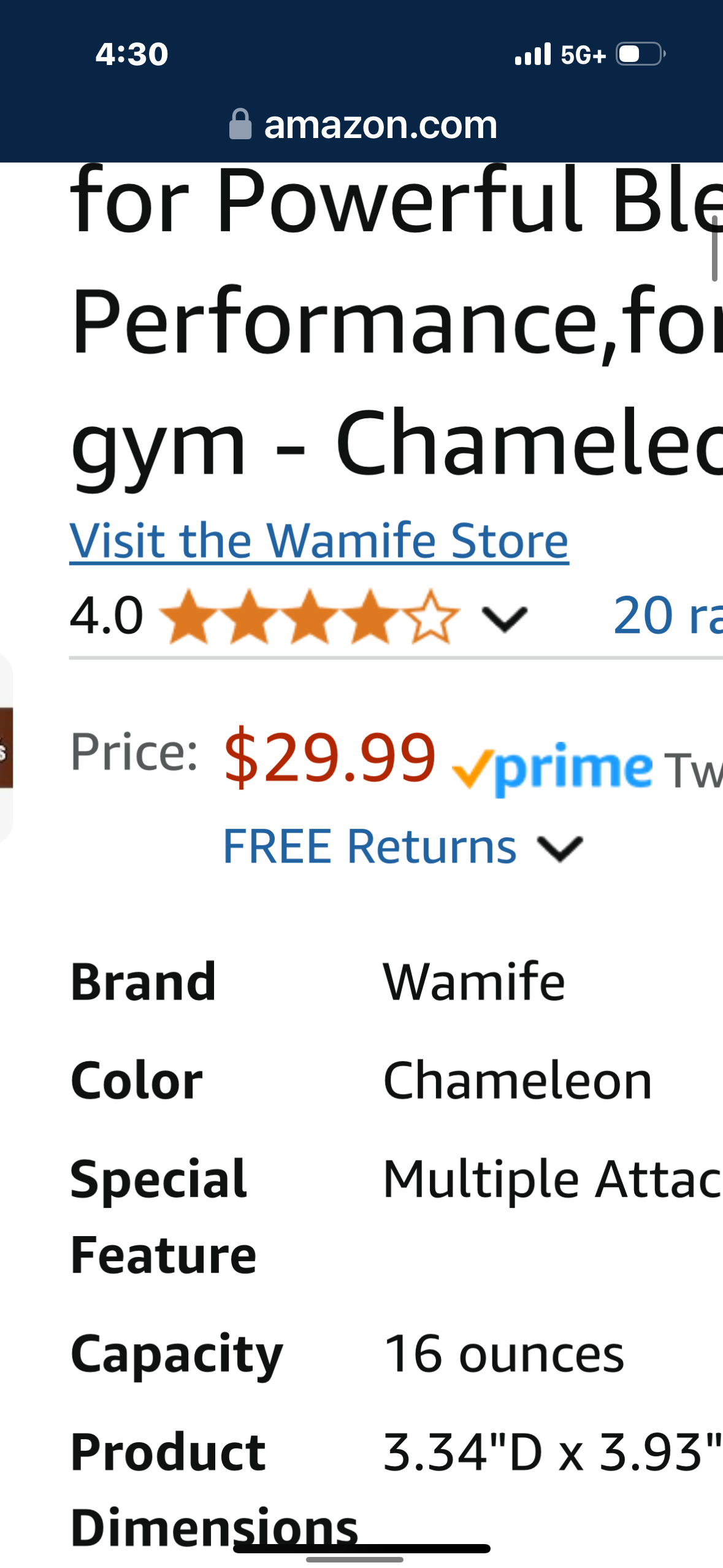 Wamife Smoothie Blender Portable Blender for Fruit Smoothies, Milkshakes, Fruit and Vegetable Juice 16 oz Compact Blender Scandal