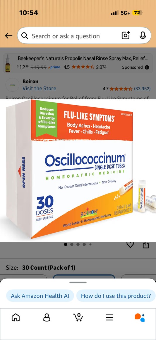 Boiron Oscillococcinum Single Dose Tubes Homeopathic Medicine for Flu Like Symptoms