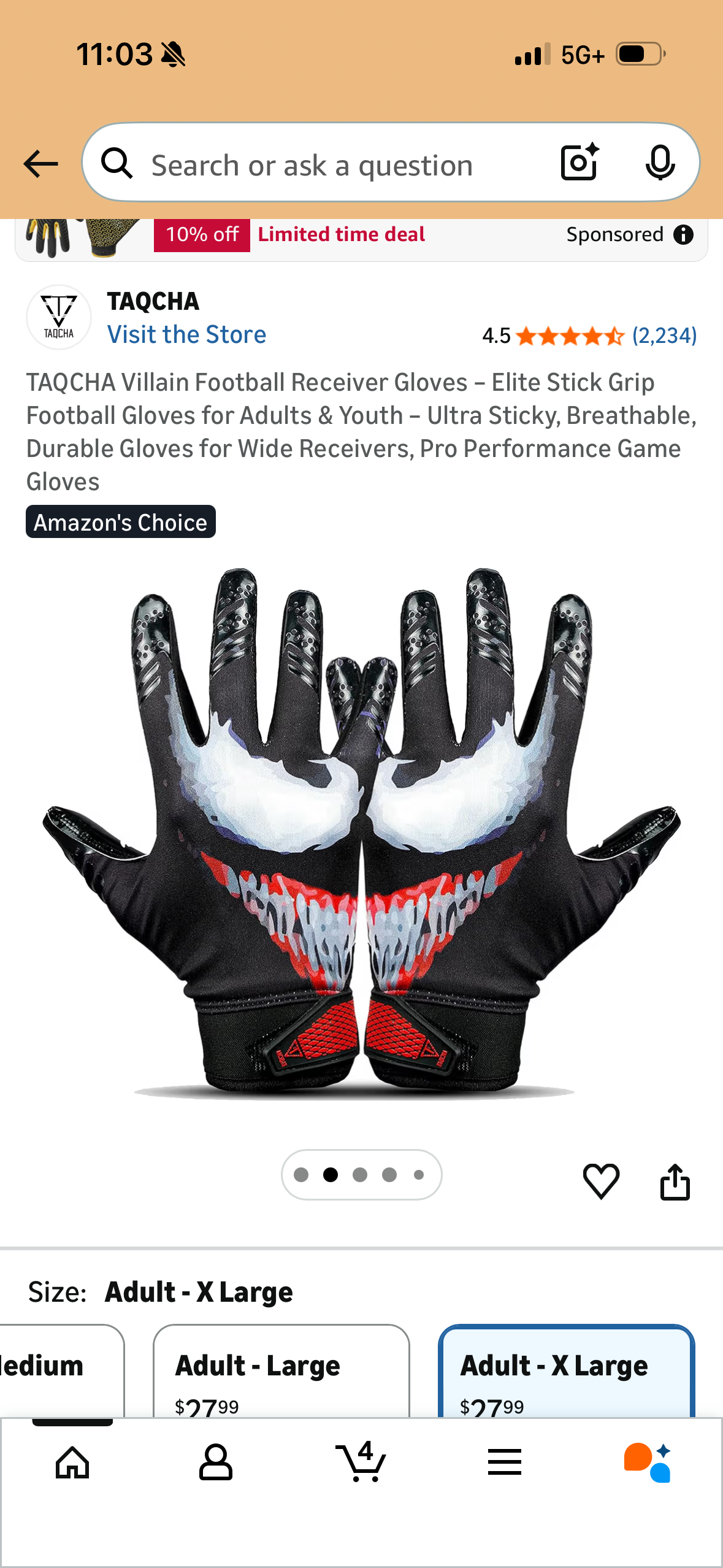 TAQCHA Villain Football Receiver Gloves – Elite Stick Grip Football Gloves for Adults & Youth – Ultra Sticky, Breathable, Durable Gloves for Wide Receivers, Pro Performance Game Gloves
