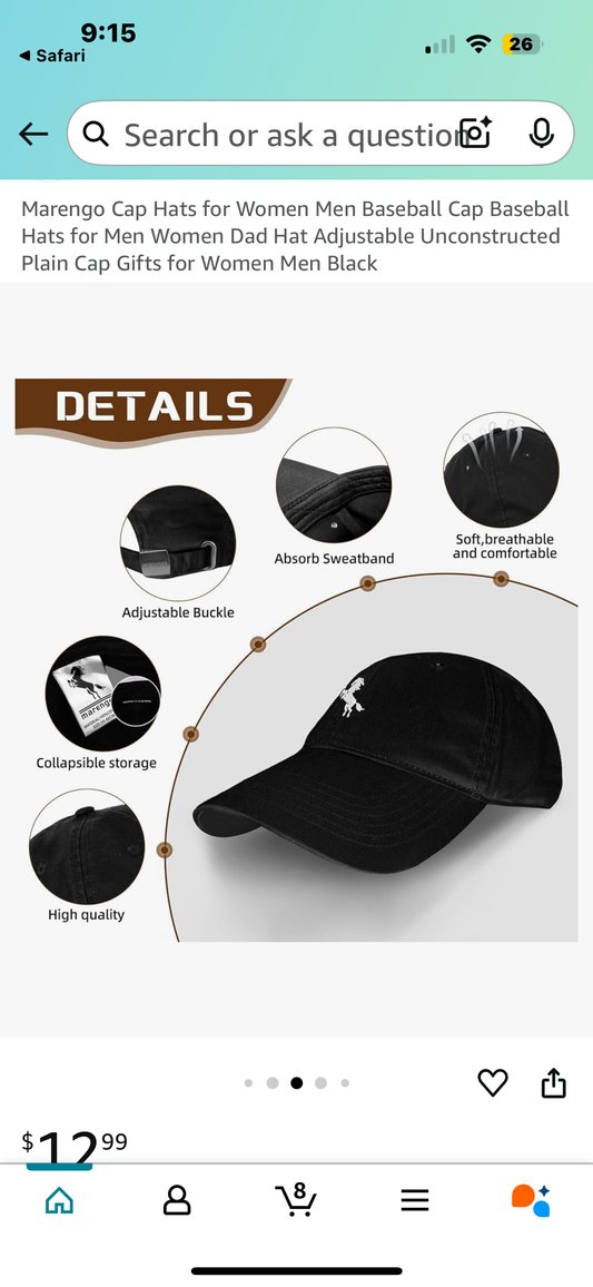Marengo Cap Hats for Women Men Baseball Cap Baseball Hats for Men Women Dad Hat Adjustable Unconstructed Plain Cap Gifts for Women Men Black
