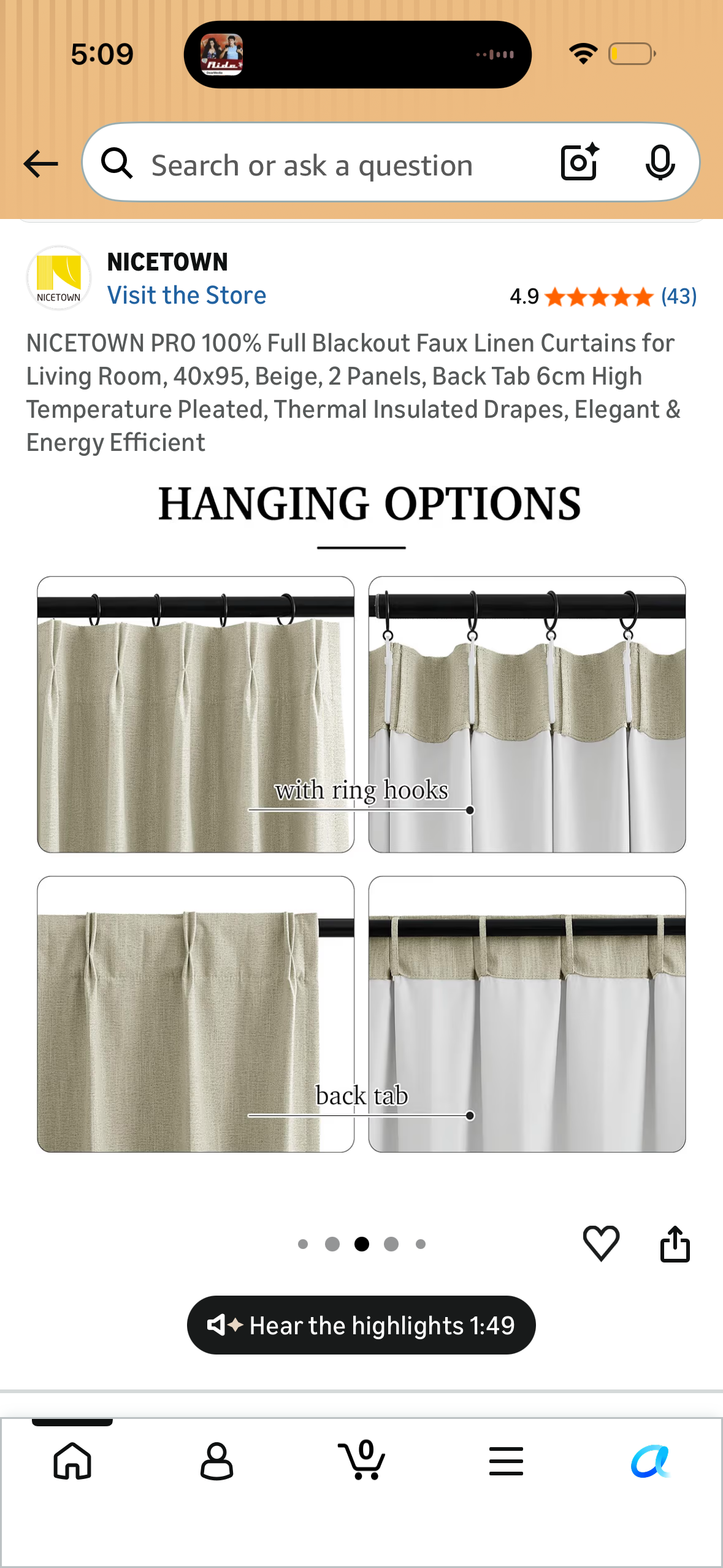 NICETOWN PRO 100% Full Blackout Faux Linen Curtains for Living Room, 40x95, Beige, 2 Panels, Back Tab 6cm High Temperature Pleated, Thermal Insulated Drapes, Elegant & Energy Efficient