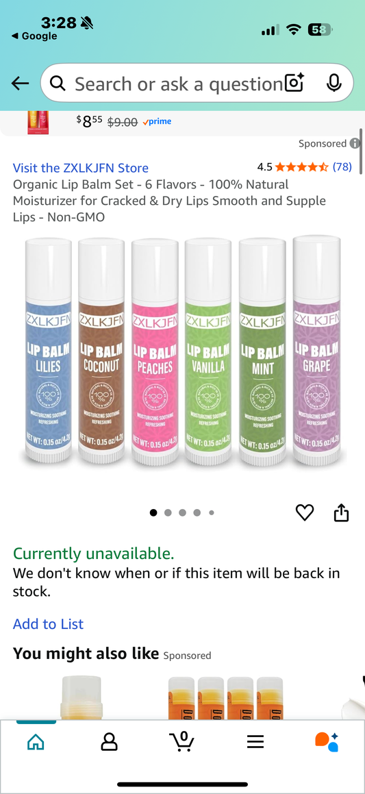 ‼️2 for $3 ‼️ Organic Lip Balm Set - 6 Flavors - 100% Natural Moisturizer for Cracked & Dry Lips Smooth and Supple Lips - Non-GMO
