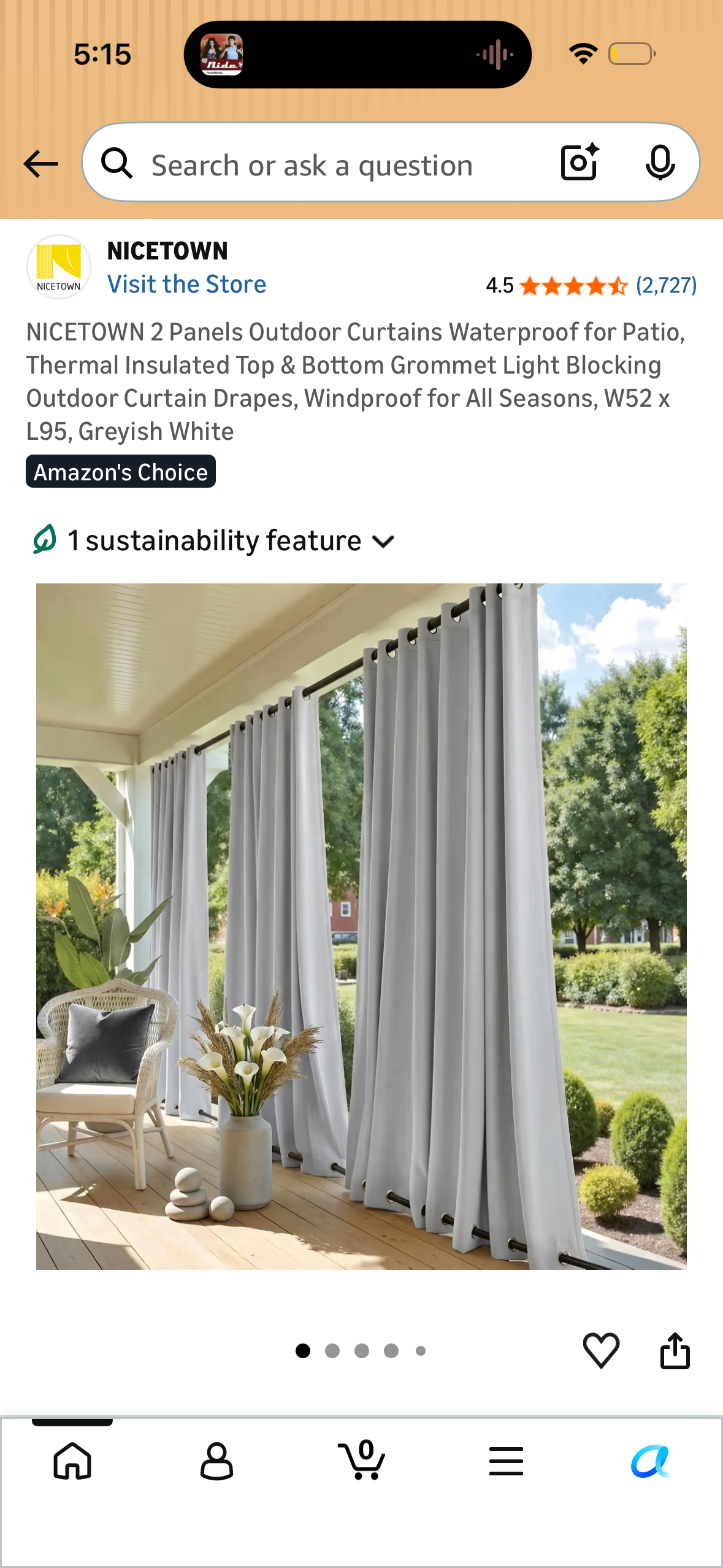 NICETOWN 2 Panels Outdoor Curtains Waterproof for Patio, Thermal Insulated Top & Bottom Grommet Light Blocking Outdoor Curtain Drapes, Windproof for All Seasons, W52 x L95, Greyish White