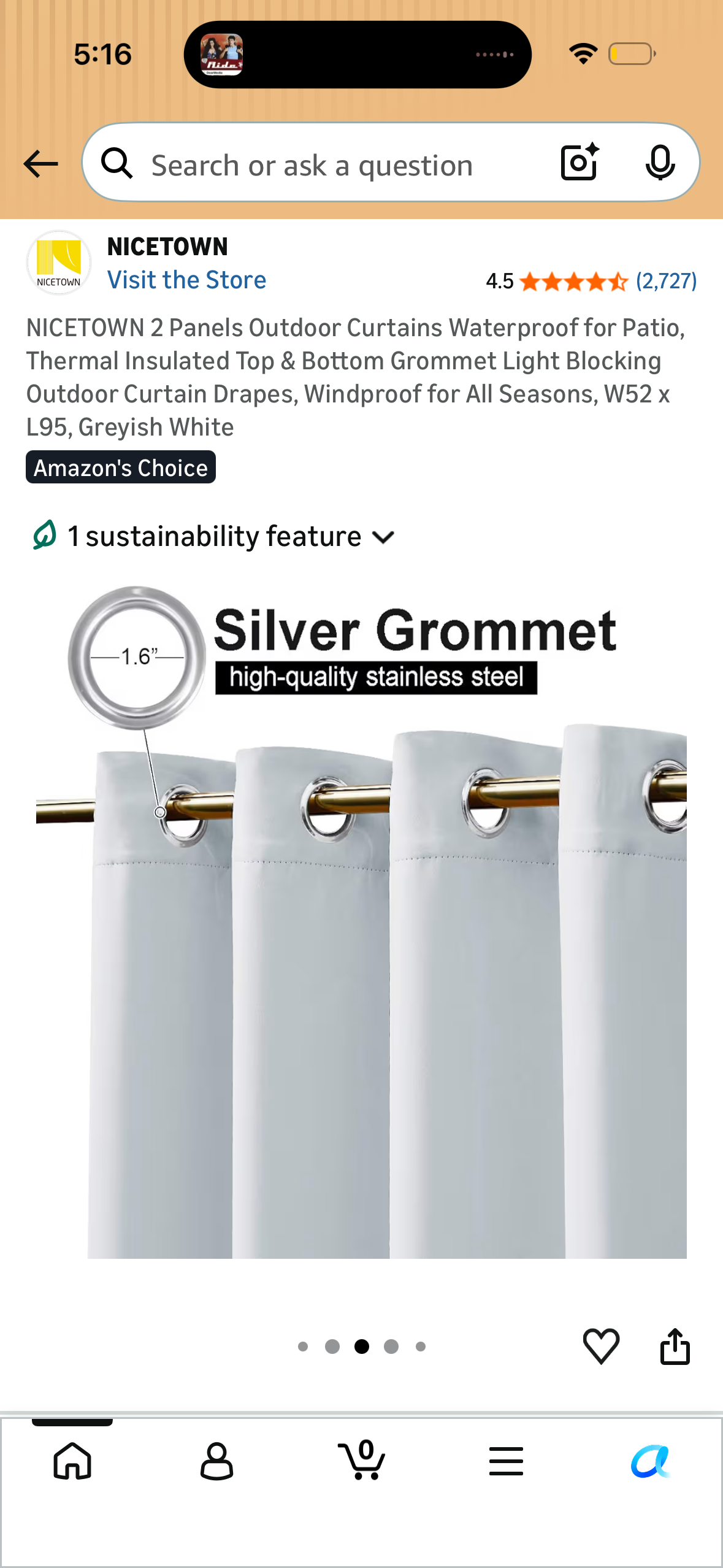 NICETOWN 2 Panels Outdoor Curtains Waterproof for Patio, Thermal Insulated Top & Bottom Grommet Light Blocking Outdoor Curtain Drapes, Windproof for All Seasons, W52 x L95, Greyish White