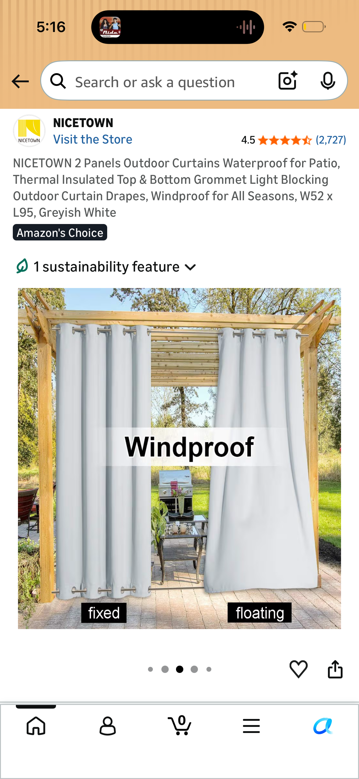 NICETOWN 2 Panels Outdoor Curtains Waterproof for Patio, Thermal Insulated Top & Bottom Grommet Light Blocking Outdoor Curtain Drapes, Windproof for All Seasons, W52 x L95, Greyish White