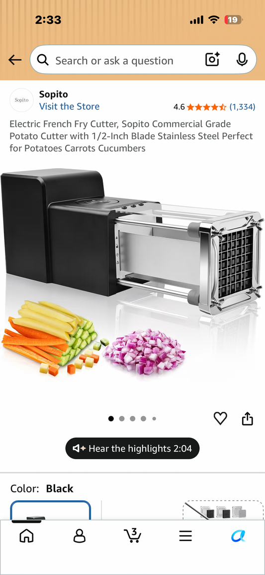 Electric French Fry Cutter, Sopito Commercial Grade Potato Cutter with 1/2-Inch Blade, Stainless Steel, Perfect for Potatoes,Carrots Cucumbers