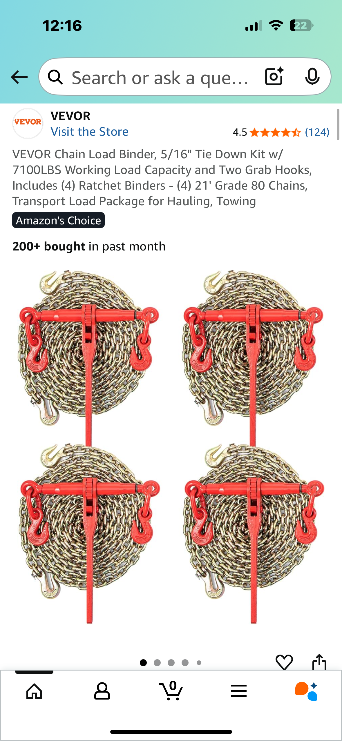 VEVOR Chain Load Binder, 5/16" Tie Down Kit w/ 7100LBS Working Load Capacity and Two Grab Hooks, Includes (4) Ratchet Binders - (4) 21' Grade 80 Chains, Transport Load Package for Hauling, Towing (G866)