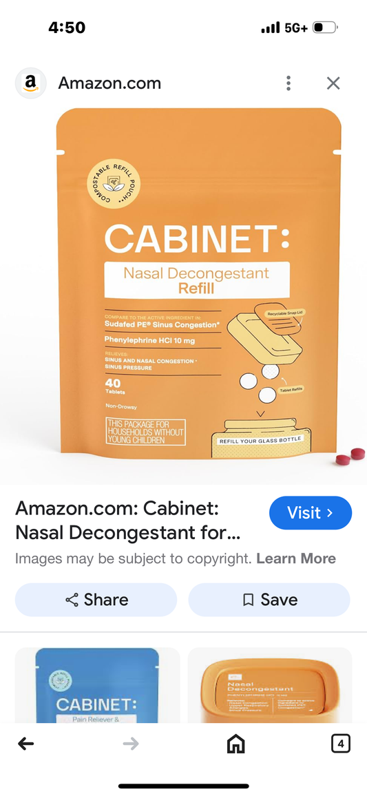 Cabinet: Nasal Decongestant for Adults Non-Drowsy Fast Relief | Phenylephrine HCl 10 mg 40 Count (Refill)
