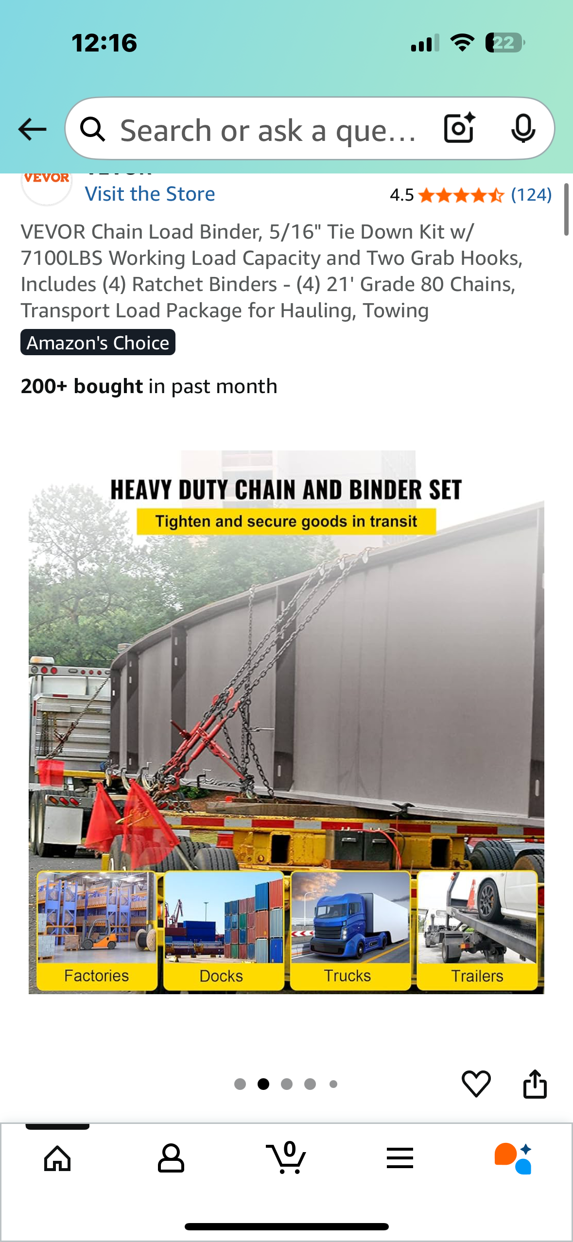 VEVOR Chain Load Binder, 5/16" Tie Down Kit w/ 7100LBS Working Load Capacity and Two Grab Hooks, Includes (4) Ratchet Binders - (4) 21' Grade 80 Chains, Transport Load Package for Hauling, Towing (G866)