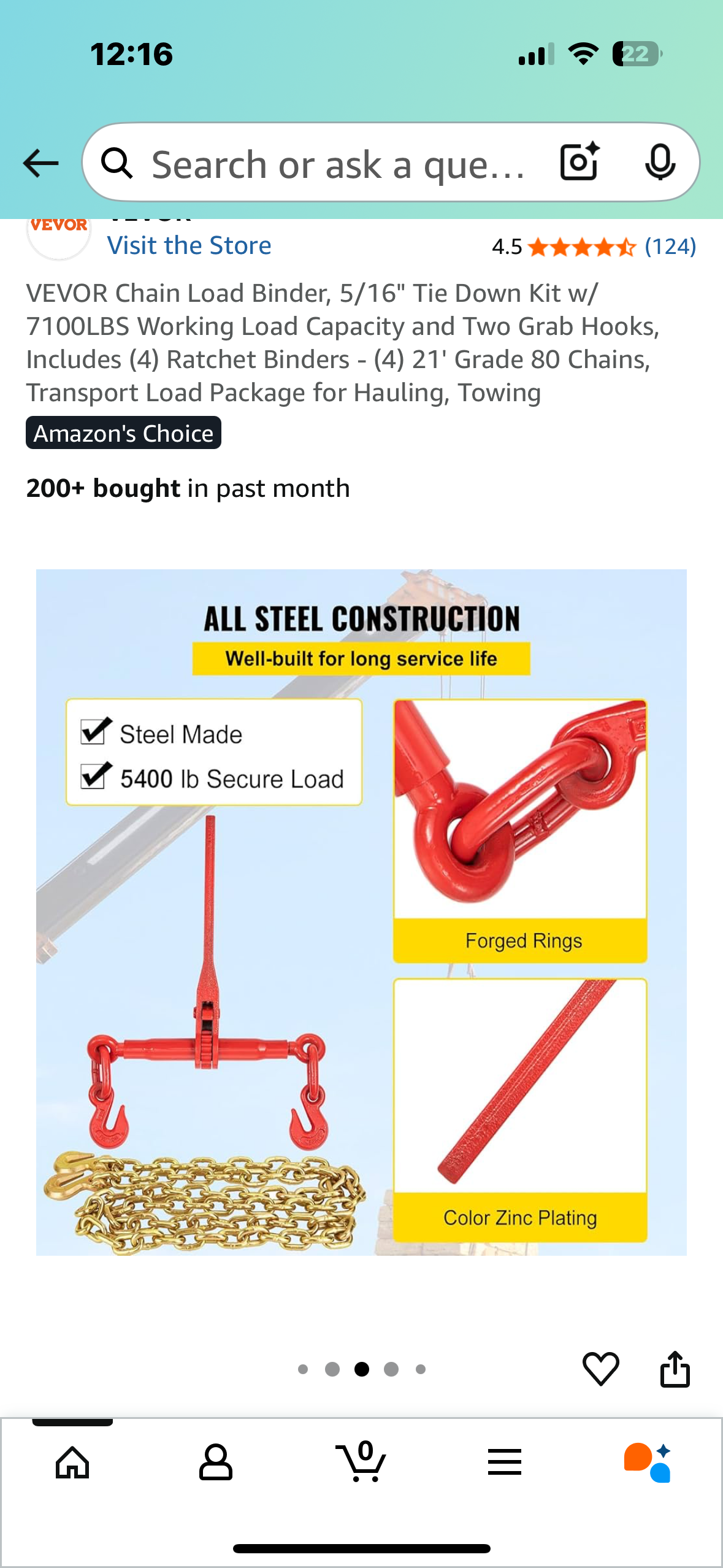 VEVOR Chain Load Binder, 5/16" Tie Down Kit w/ 7100LBS Working Load Capacity and Two Grab Hooks, Includes (4) Ratchet Binders - (4) 21' Grade 80 Chains, Transport Load Package for Hauling, Towing (G866)