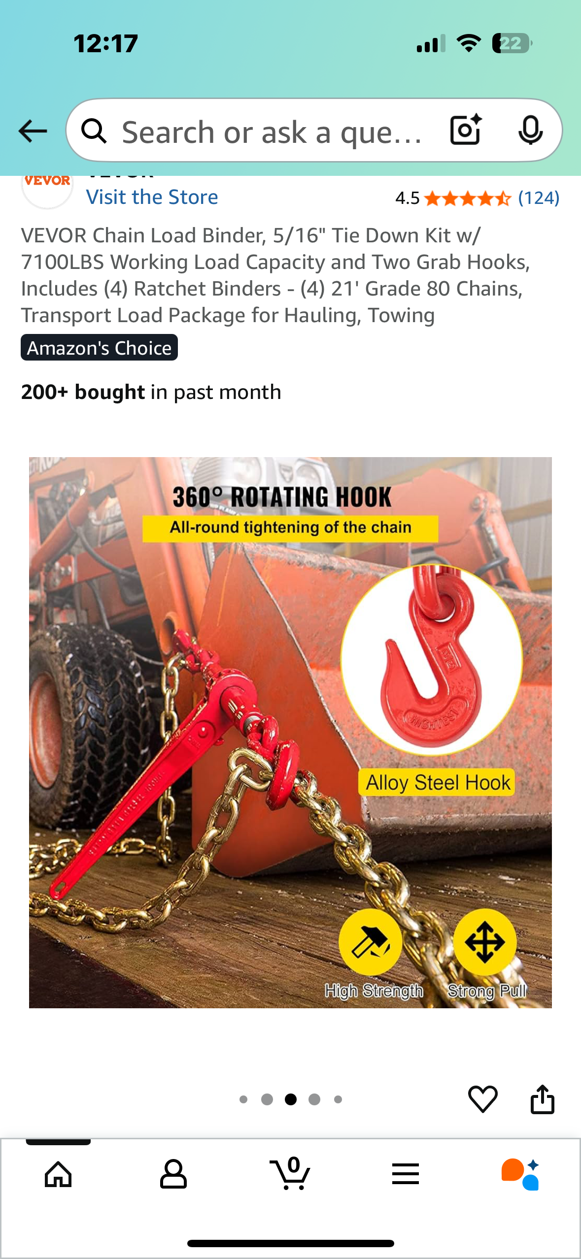 VEVOR Chain Load Binder, 5/16" Tie Down Kit w/ 7100LBS Working Load Capacity and Two Grab Hooks, Includes (4) Ratchet Binders - (4) 21' Grade 80 Chains, Transport Load Package for Hauling, Towing (G866)
