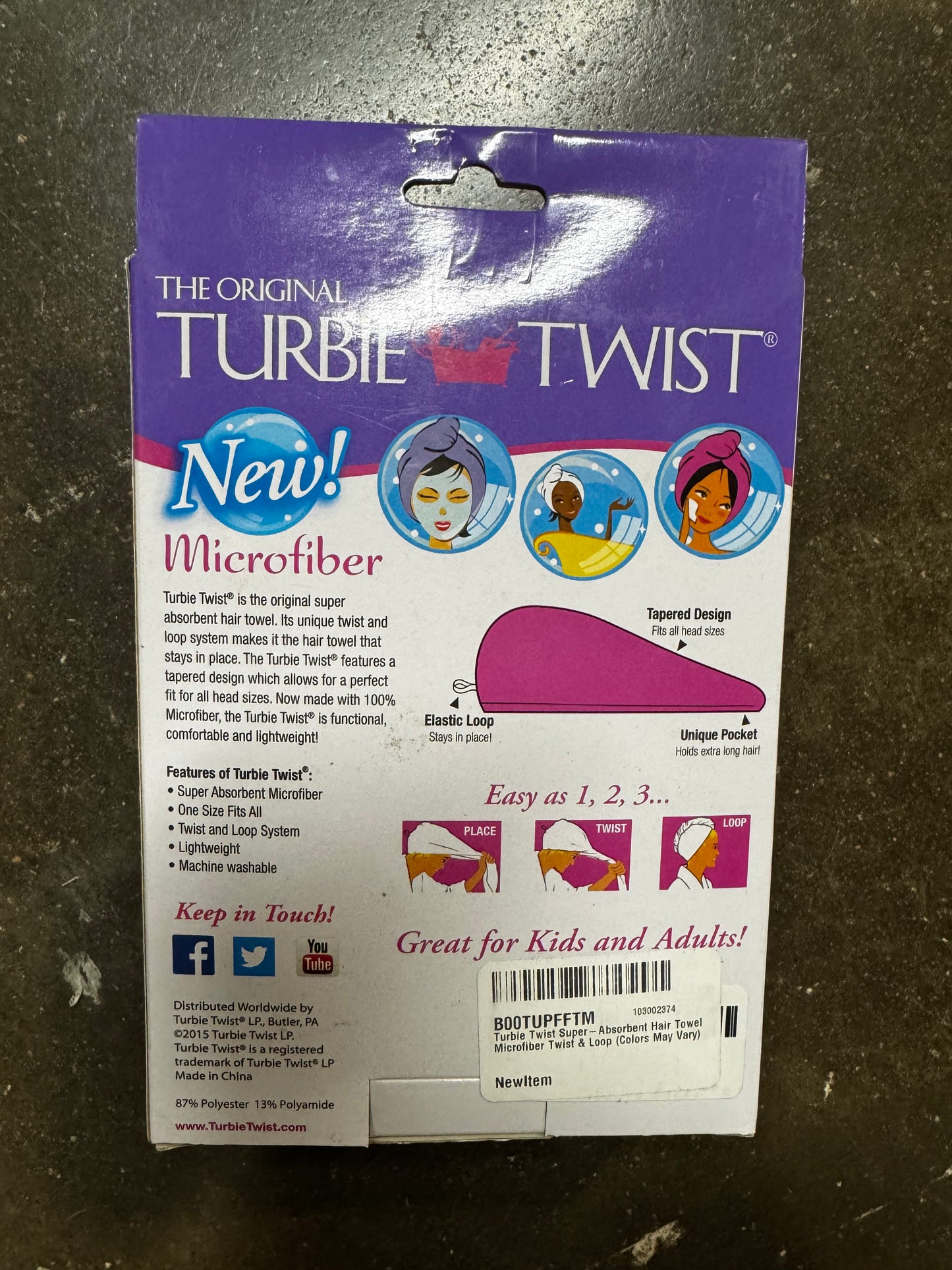 Turbie Twist Super-Absorbent Hair Towel Microfiber Twist & Loop, Pink