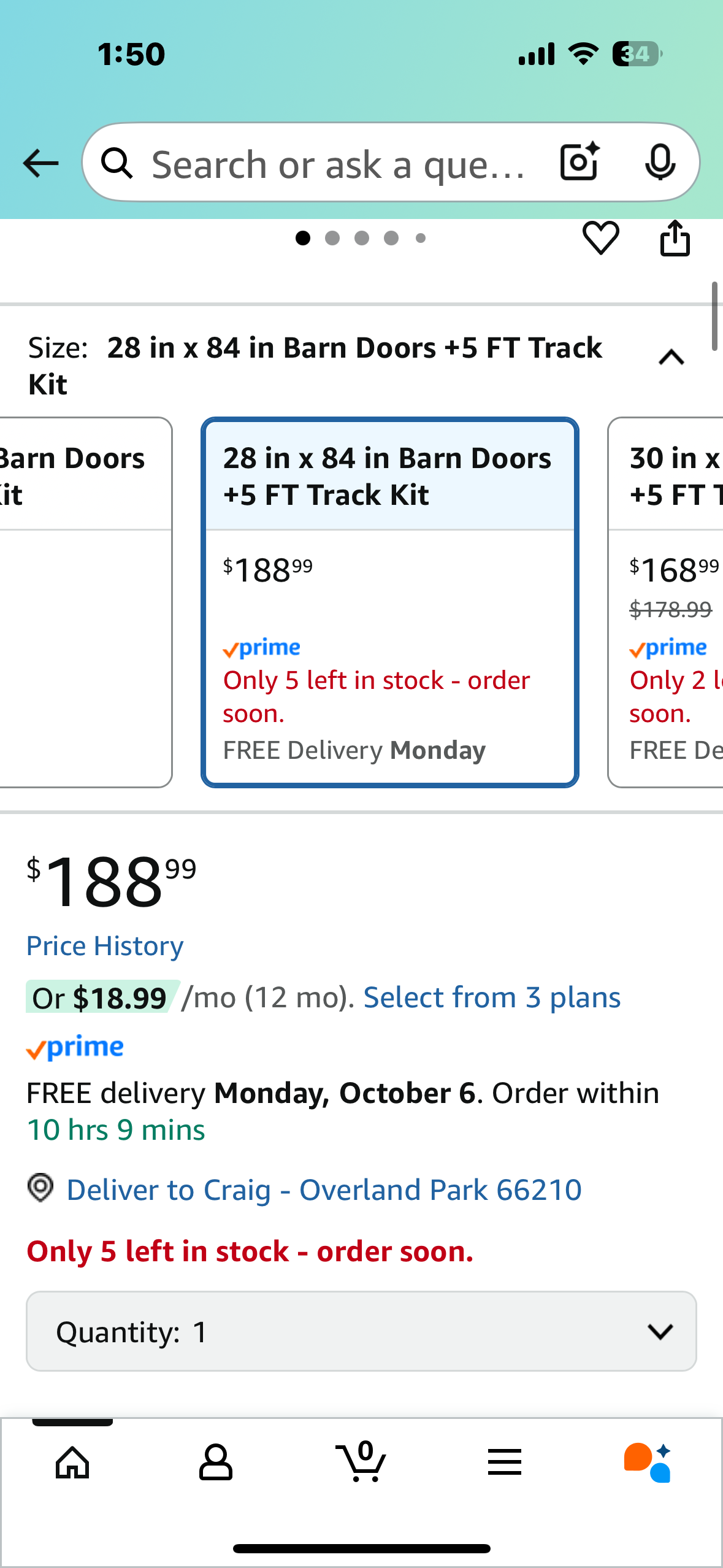 28 in x 84 in White Sliding Barn Door with 5FT Hardware Kit, Floor Guide and Handle Included, Waterproof PVC Surface, Pre-Drilled Holes Easy Assembly, H-Frame White (L1020)